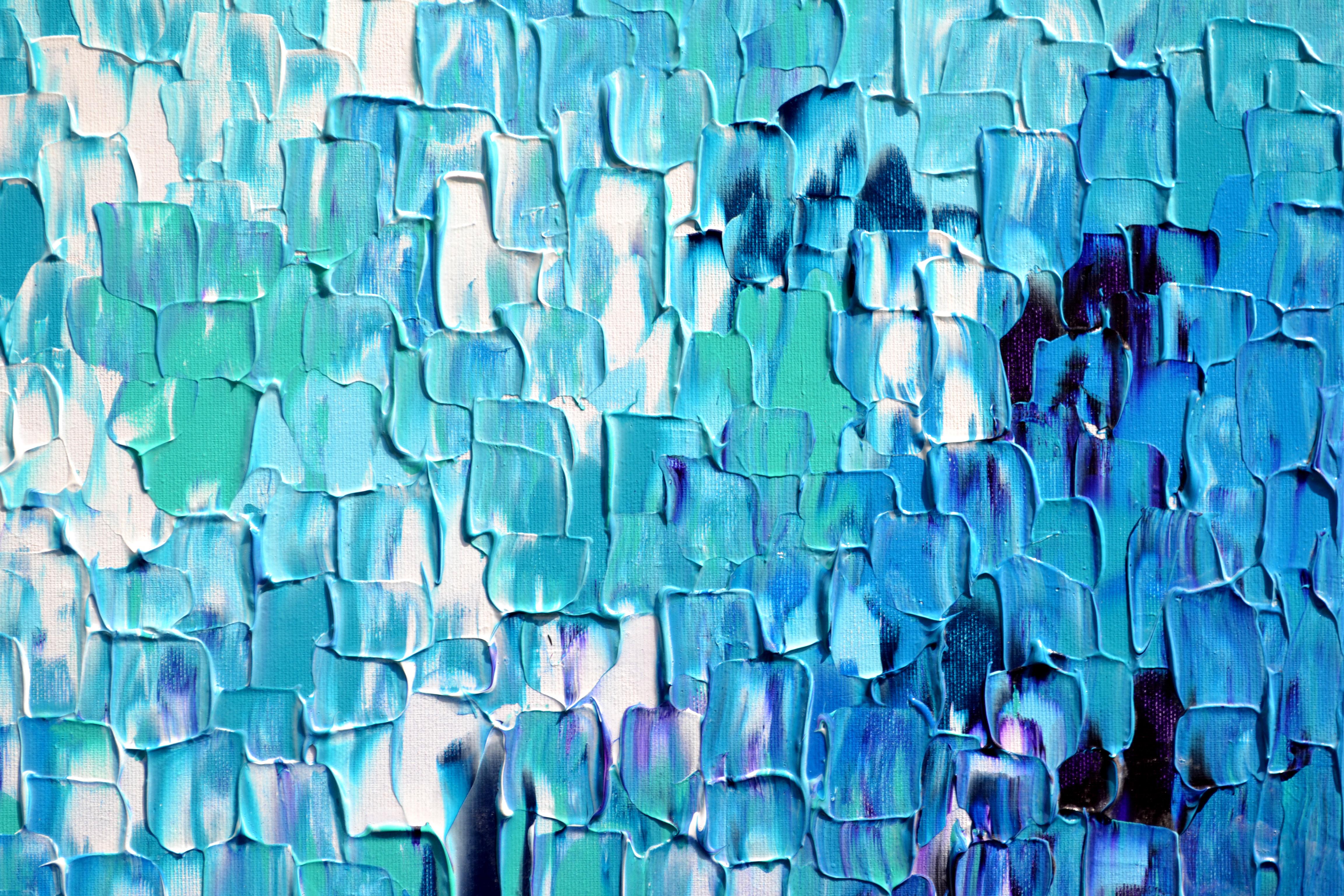 Couteau à palette bleu abstrait en relief 25 - Grande peinture texturée océanique en vente 1