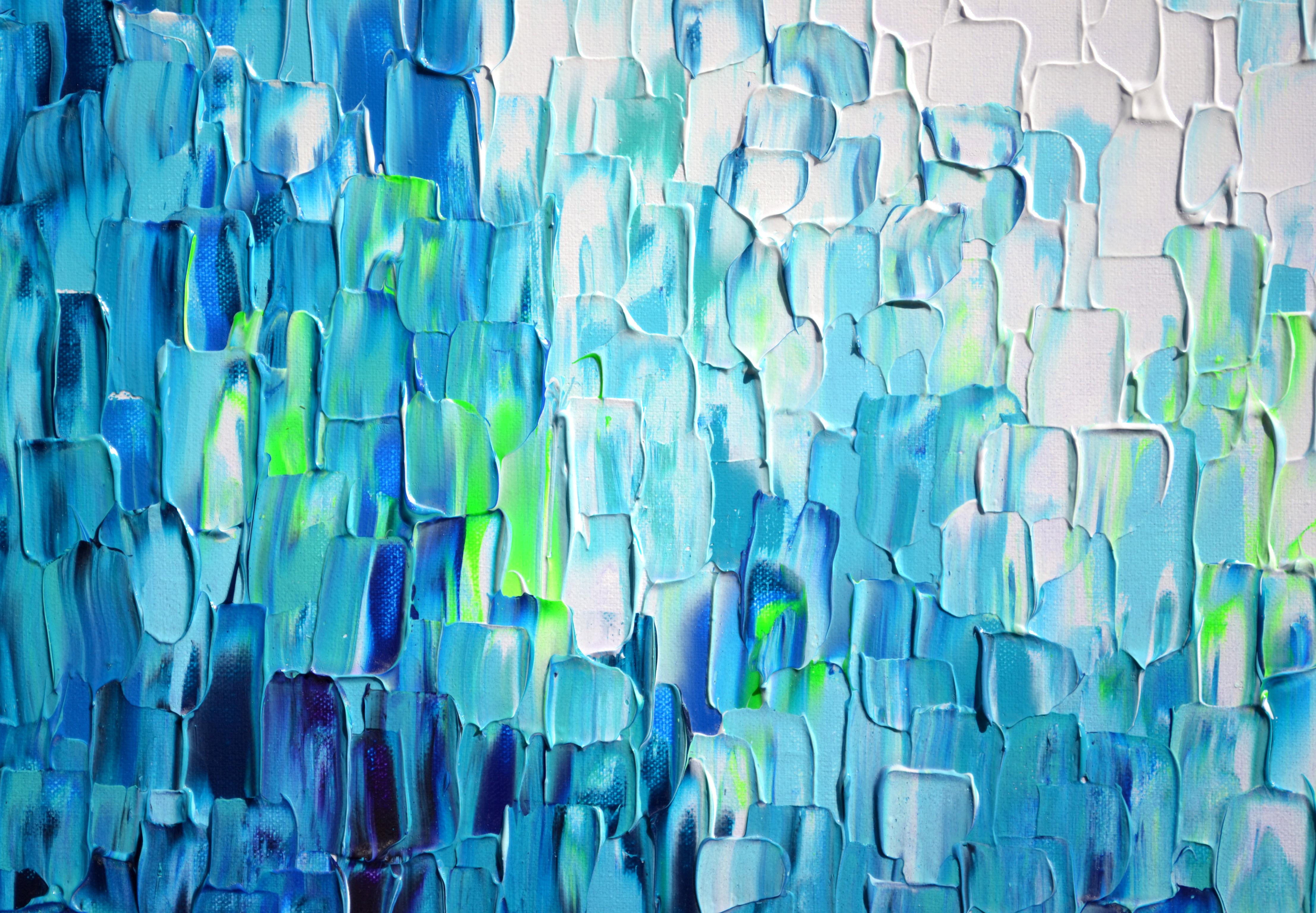 Relief Blue 26 - Large Blue Abstract Relief Pallet Knife Ocean Texture Painting For Sale 4