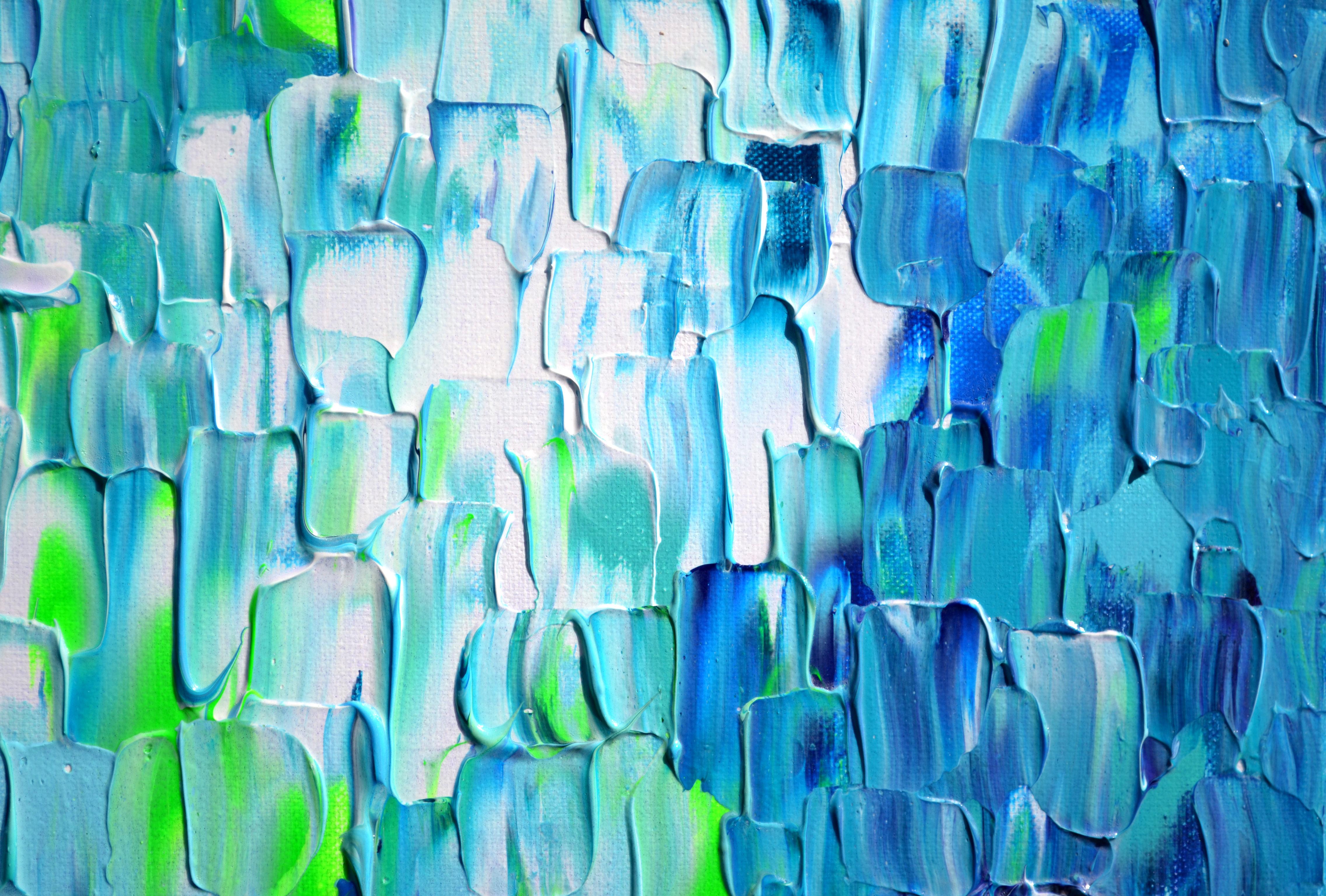 Relief Blue 26 - Large Blue Abstract Relief Pallet Knife Ocean Texture Painting For Sale 5
