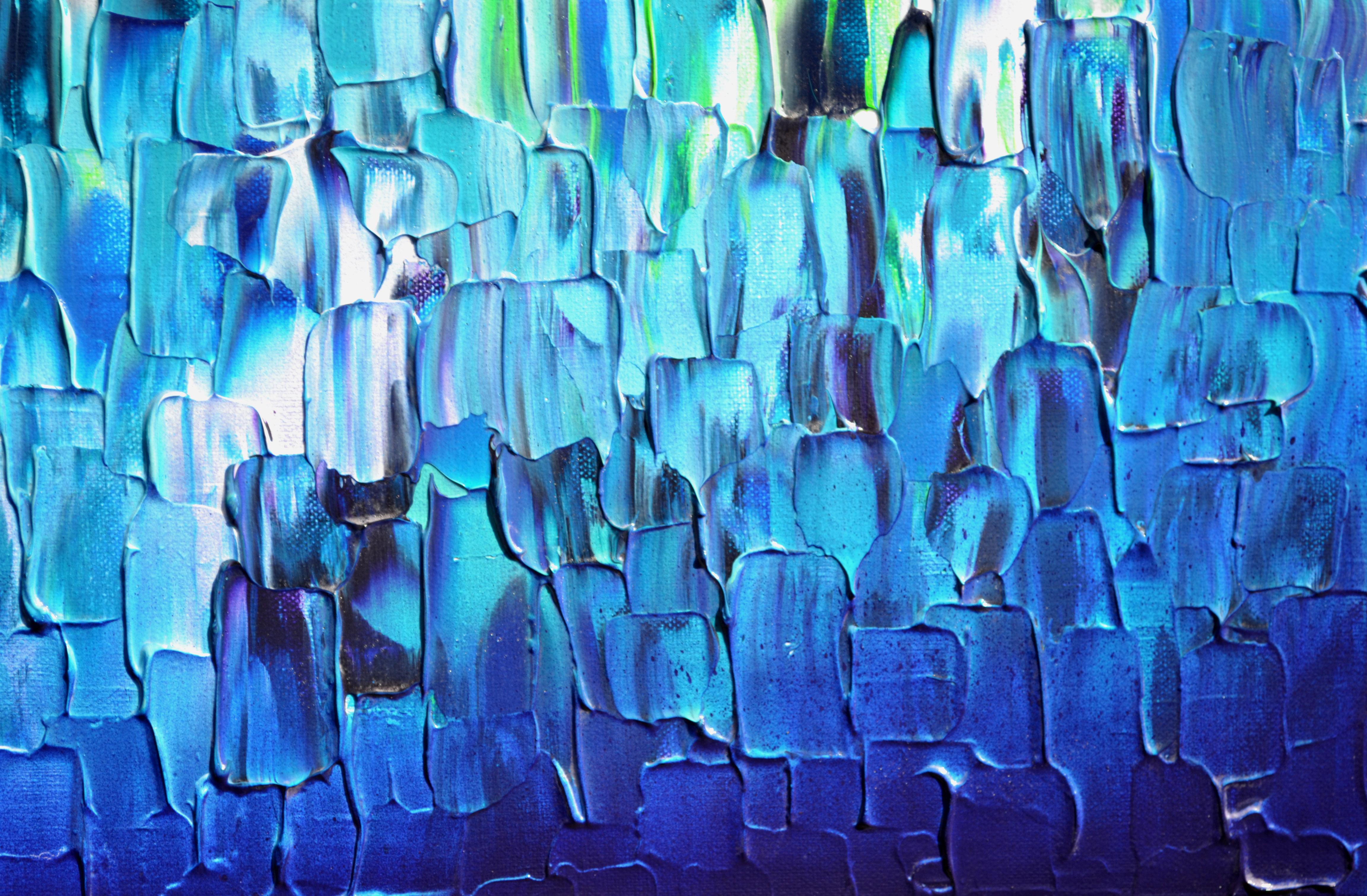 Relief Blue 26 - Large Blue Abstract Relief Pallet Knife Ocean Texture Painting For Sale 6