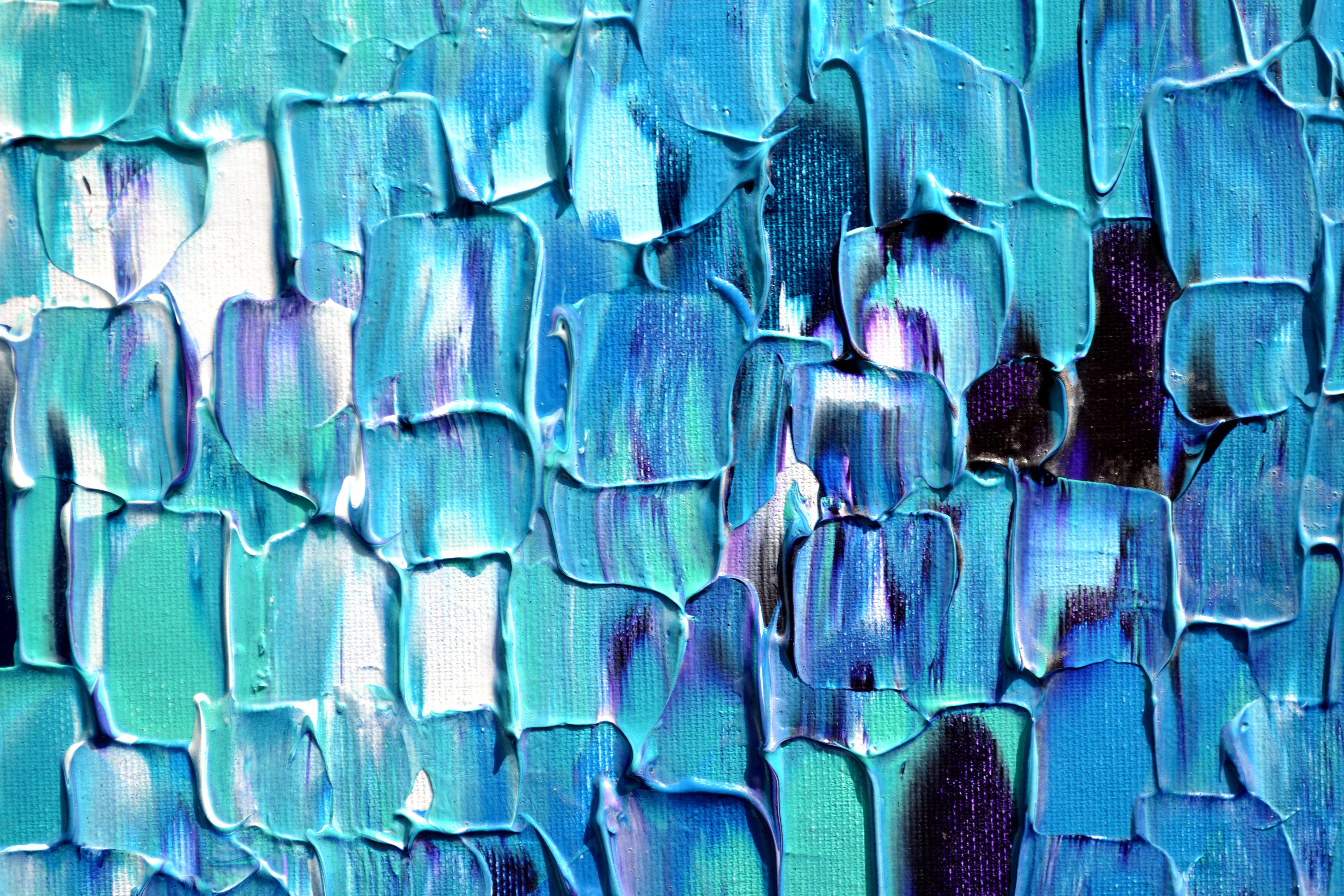 Couteau à palette bleu abstrait en relief 25 - Grande peinture texturée océanique en vente 4