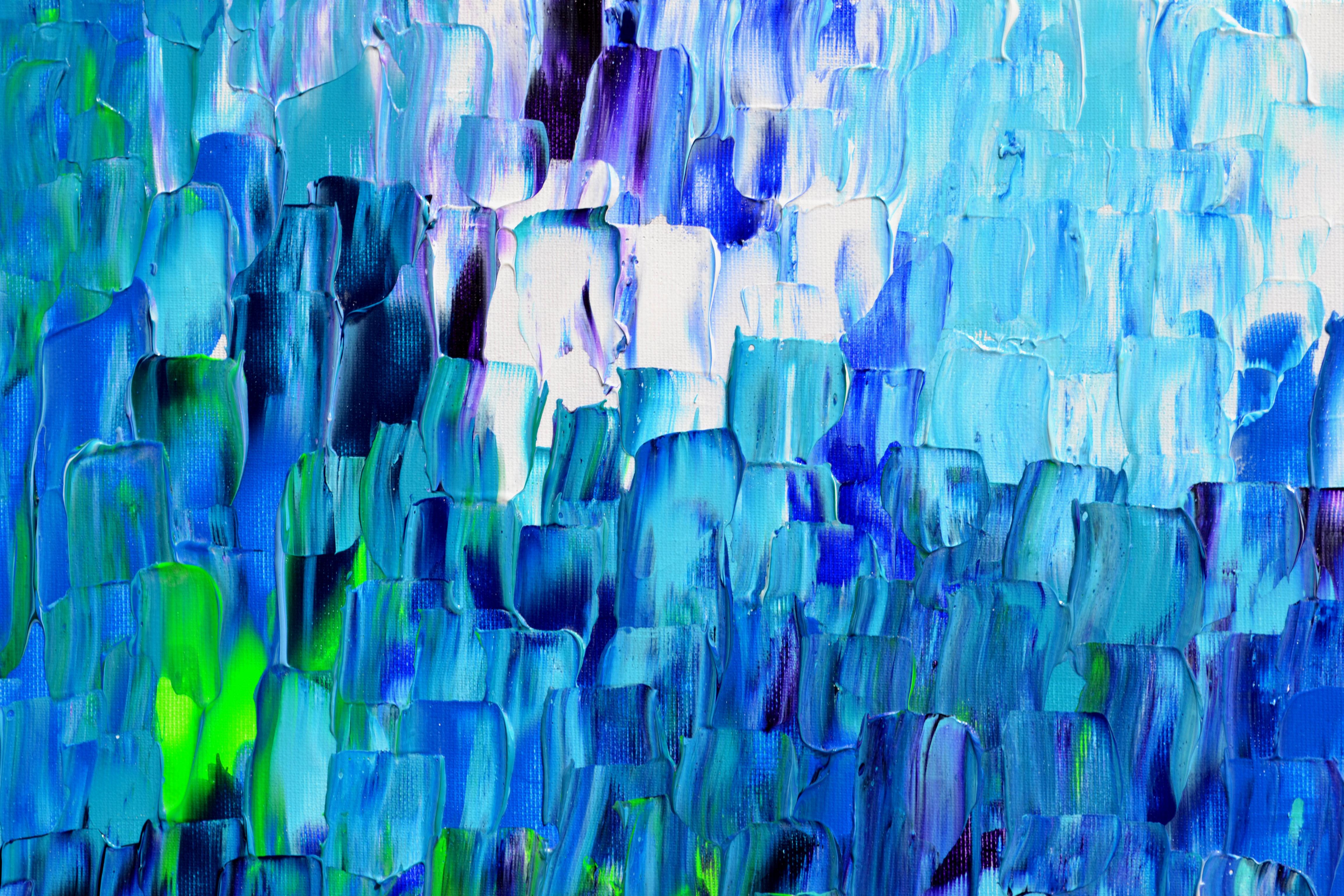 Relief Blue 27 - Large Blue Abstract Relief Pallet Knife Ocean Texture Painting For Sale 9