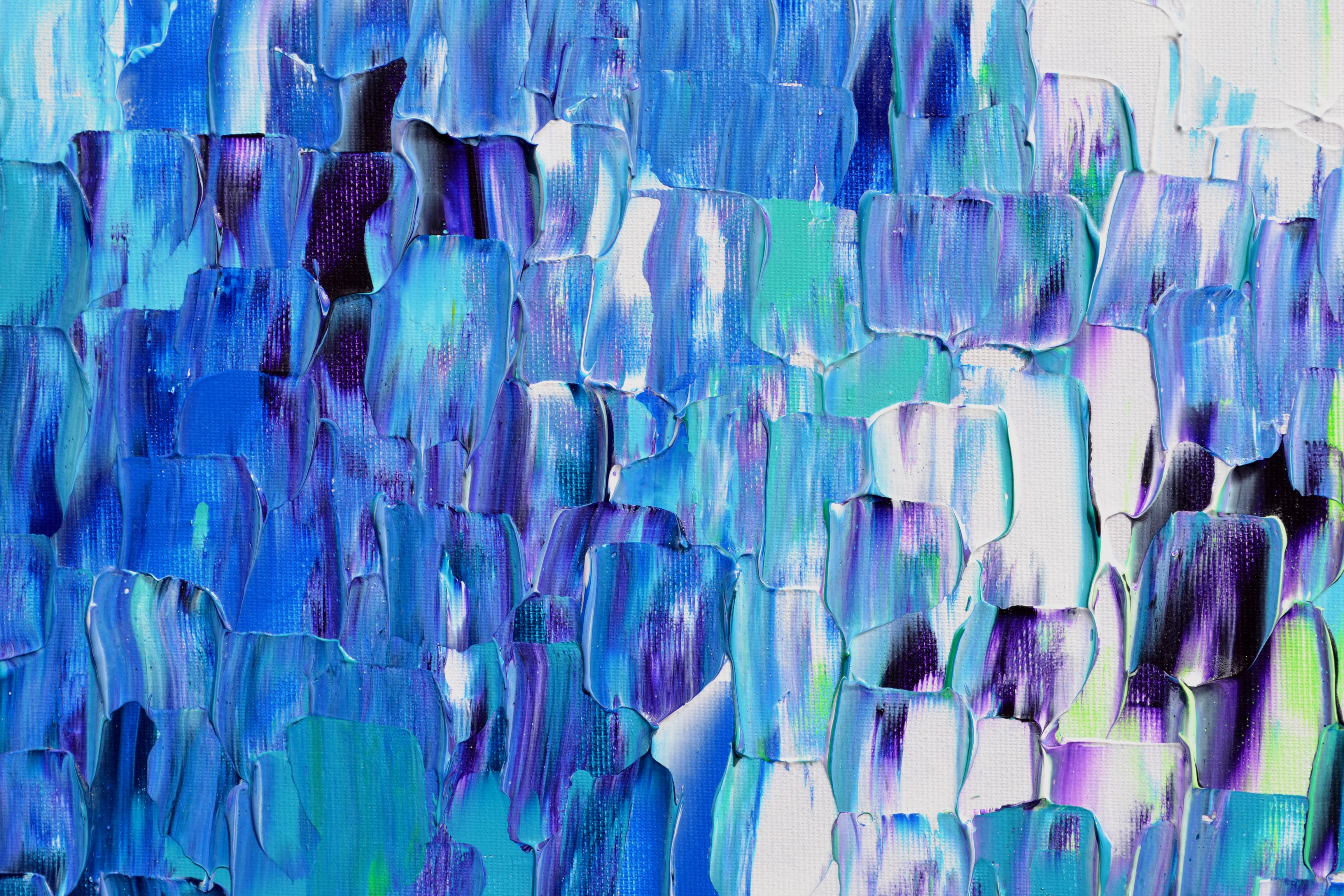Relief Blue 27 - Large Blue Abstract Relief Pallet Knife Ocean Texture Painting For Sale 10