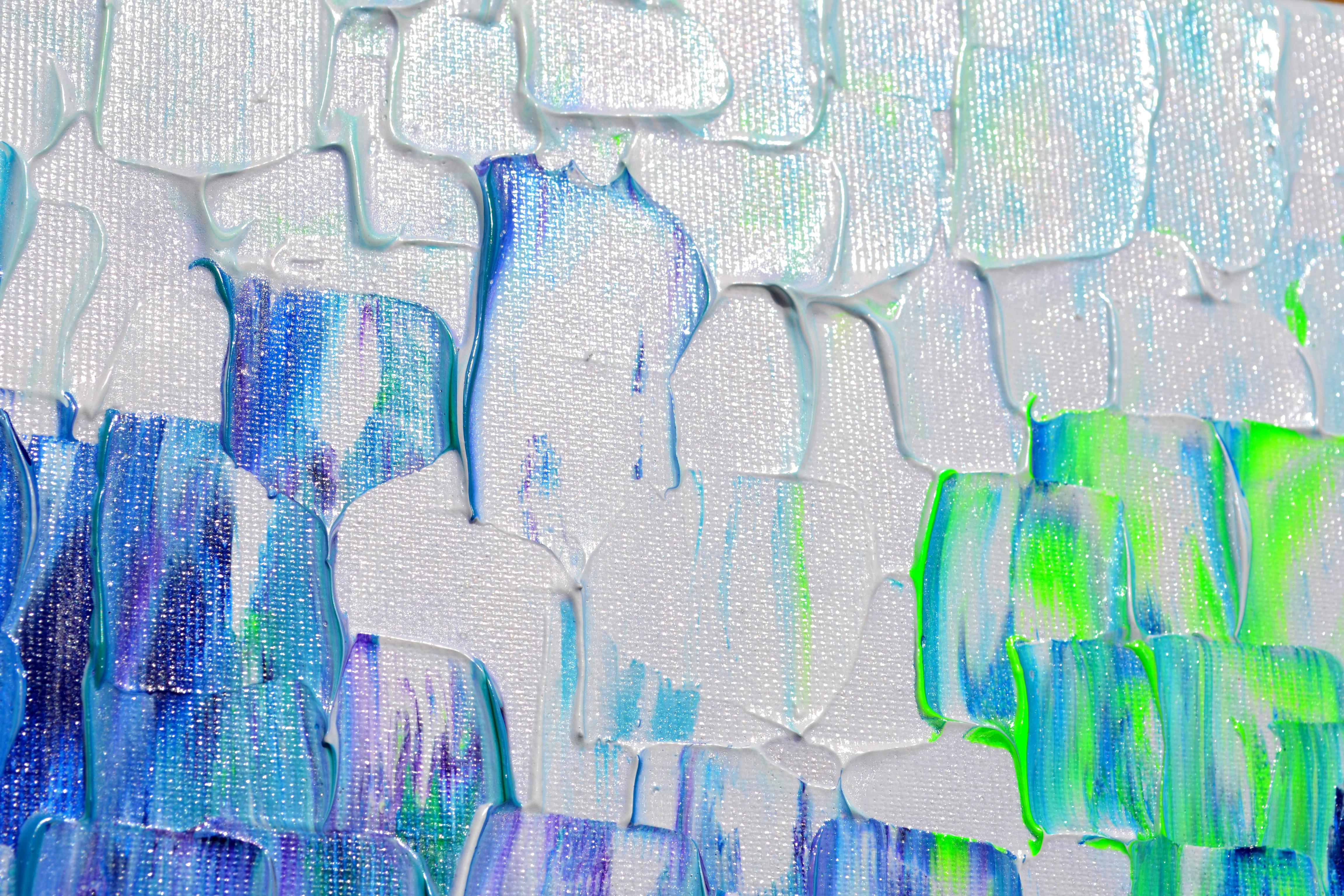 Relief Blue 27 - Large Blue Abstract Relief Pallet Knife Ocean Texture Painting For Sale 11