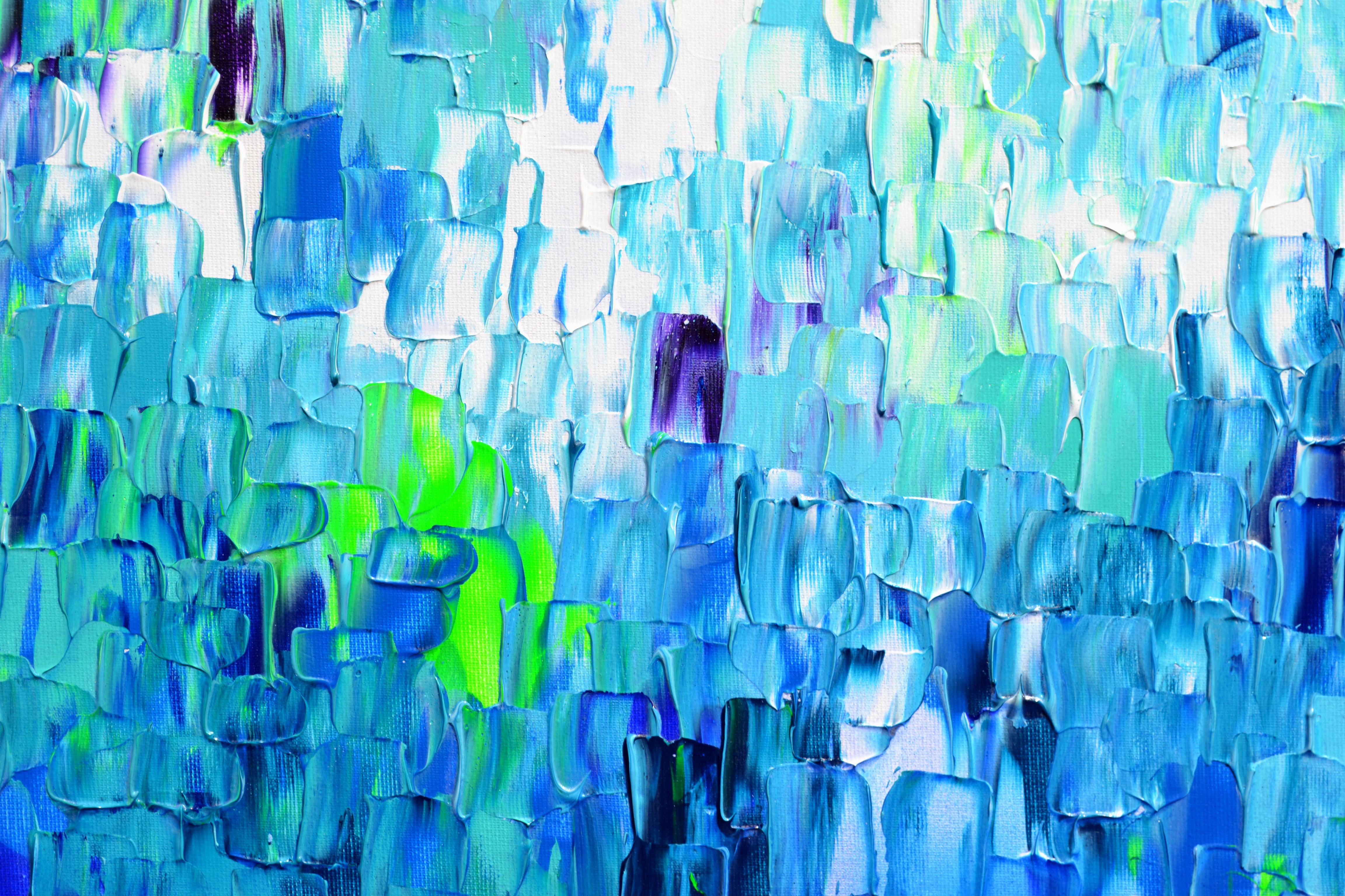 Relief Blue 27 - Large Blue Abstract Relief Pallet Knife Ocean Texture Painting For Sale 2