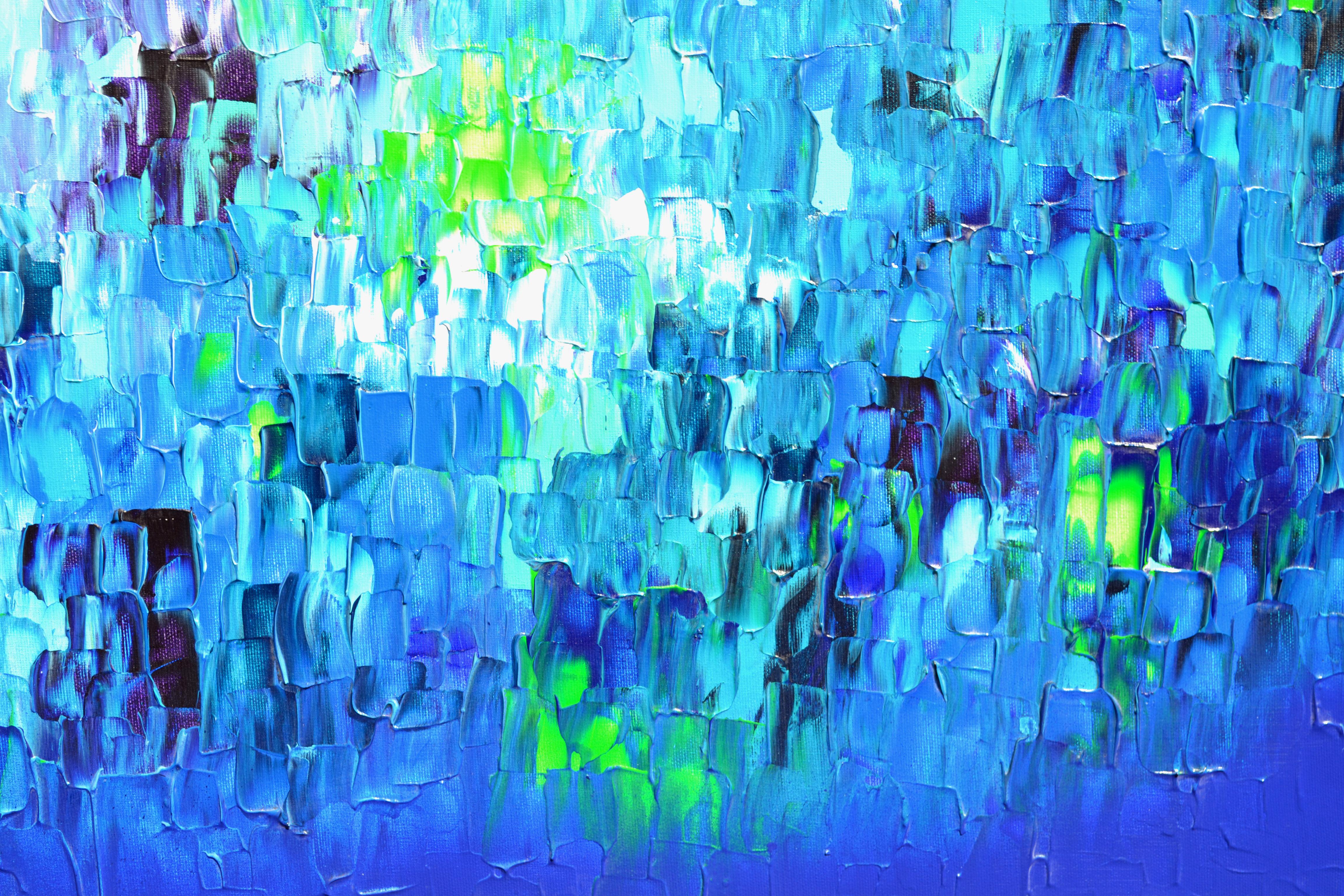 Relief Blue 27 - Large Blue Abstract Relief Pallet Knife Ocean Texture Painting For Sale 4