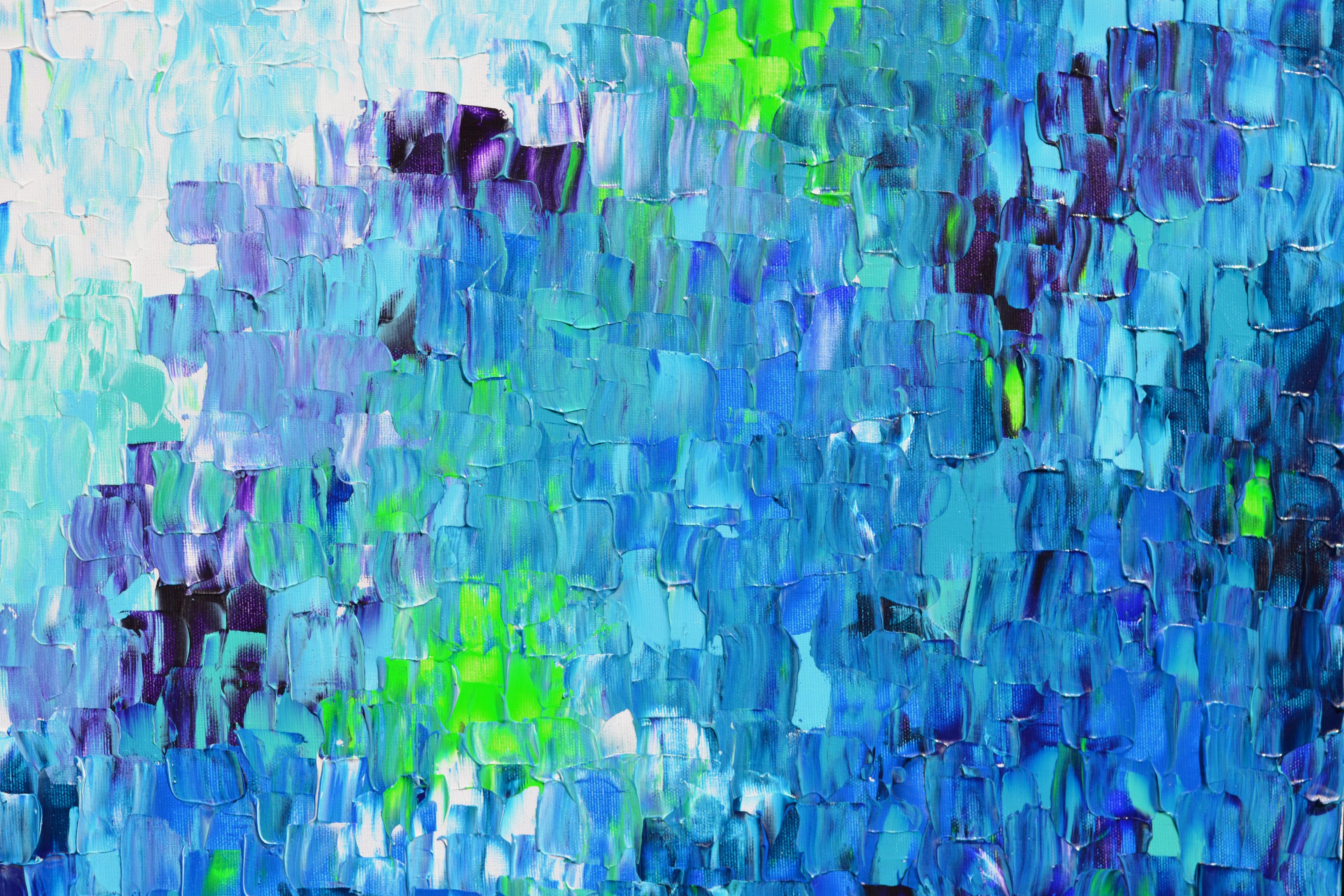Relief Blue 27 - Large Blue Abstract Relief Pallet Knife Ocean Texture Painting For Sale 5