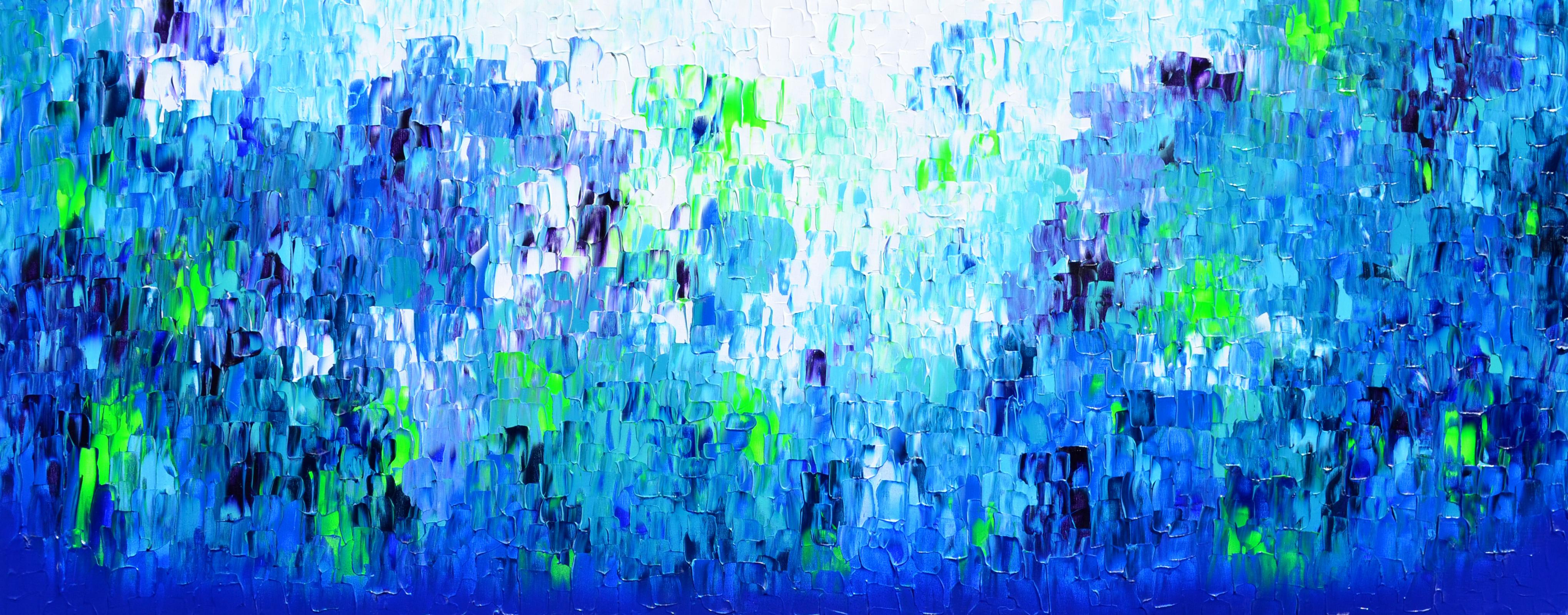 SOOS TIBERIU Interior Painting - Relief Blue 27 - Large Blue Abstract Relief Pallet Knife Ocean Texture Painting