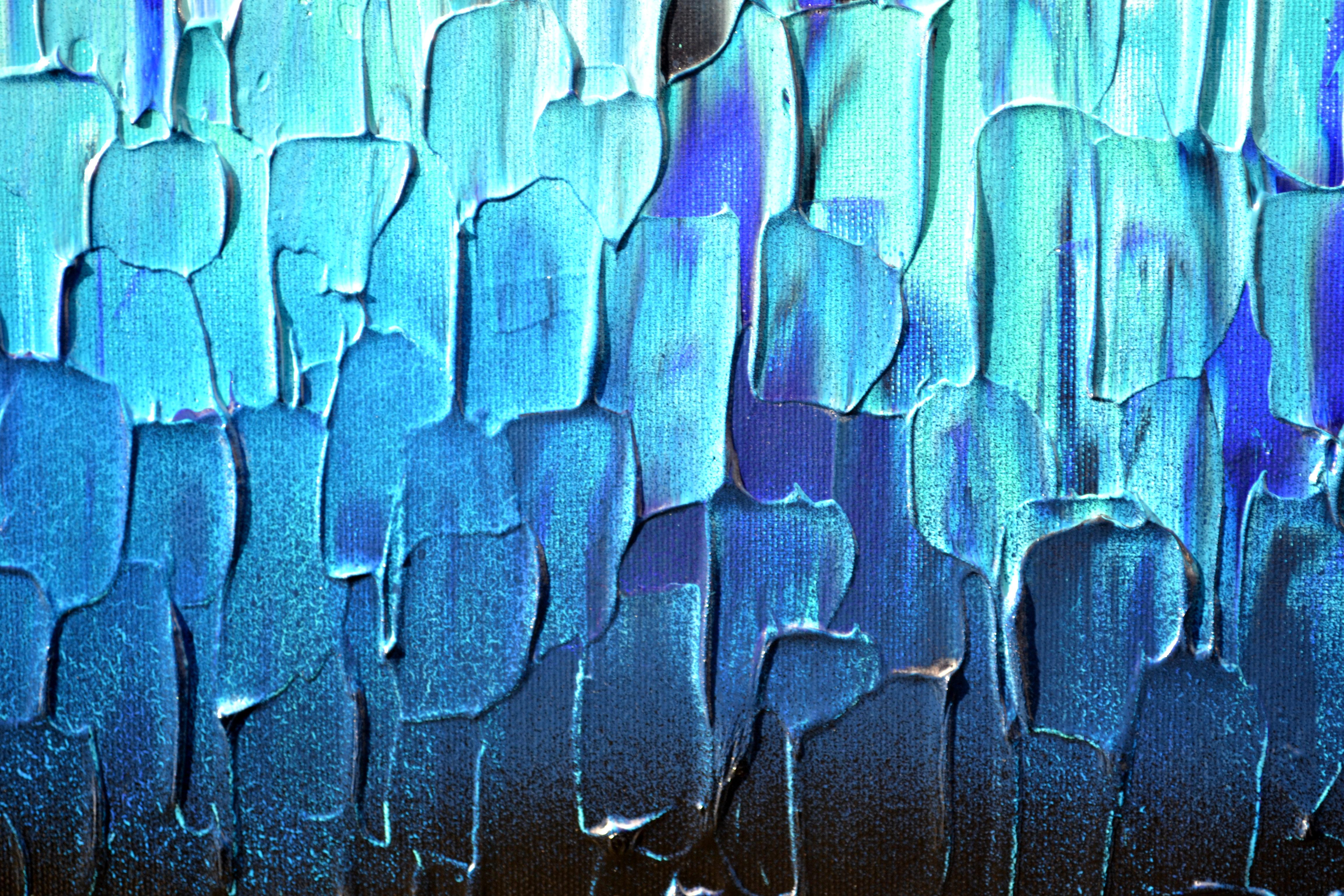 Relief Blue 28 - Large Blue Abstract Relief Pallet Knife Ocean Texture Painting im Angebot 7