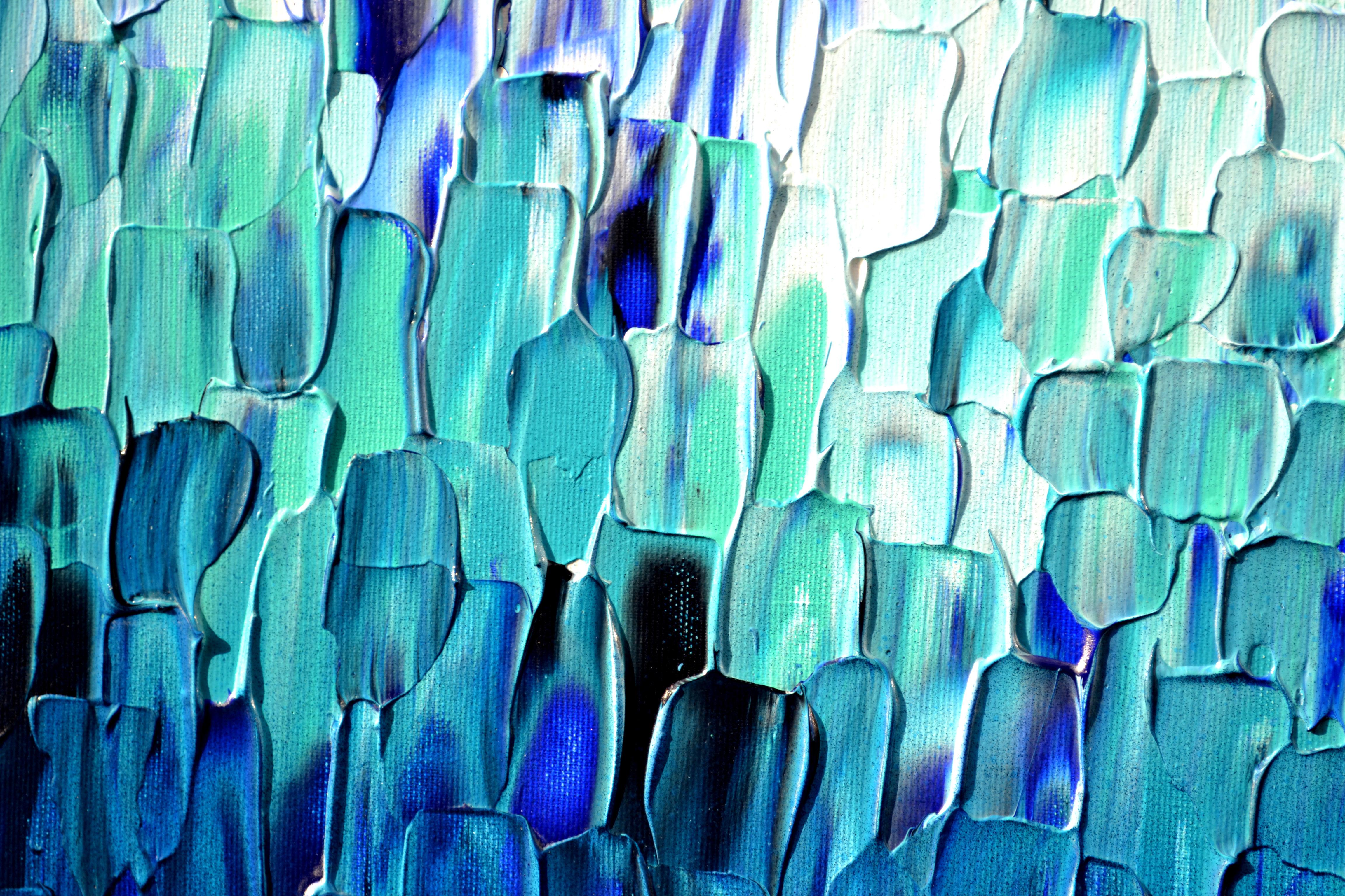 Relief Blue 28 - Large Blue Abstract Relief Pallet Knife Ocean Texture Painting im Angebot 8