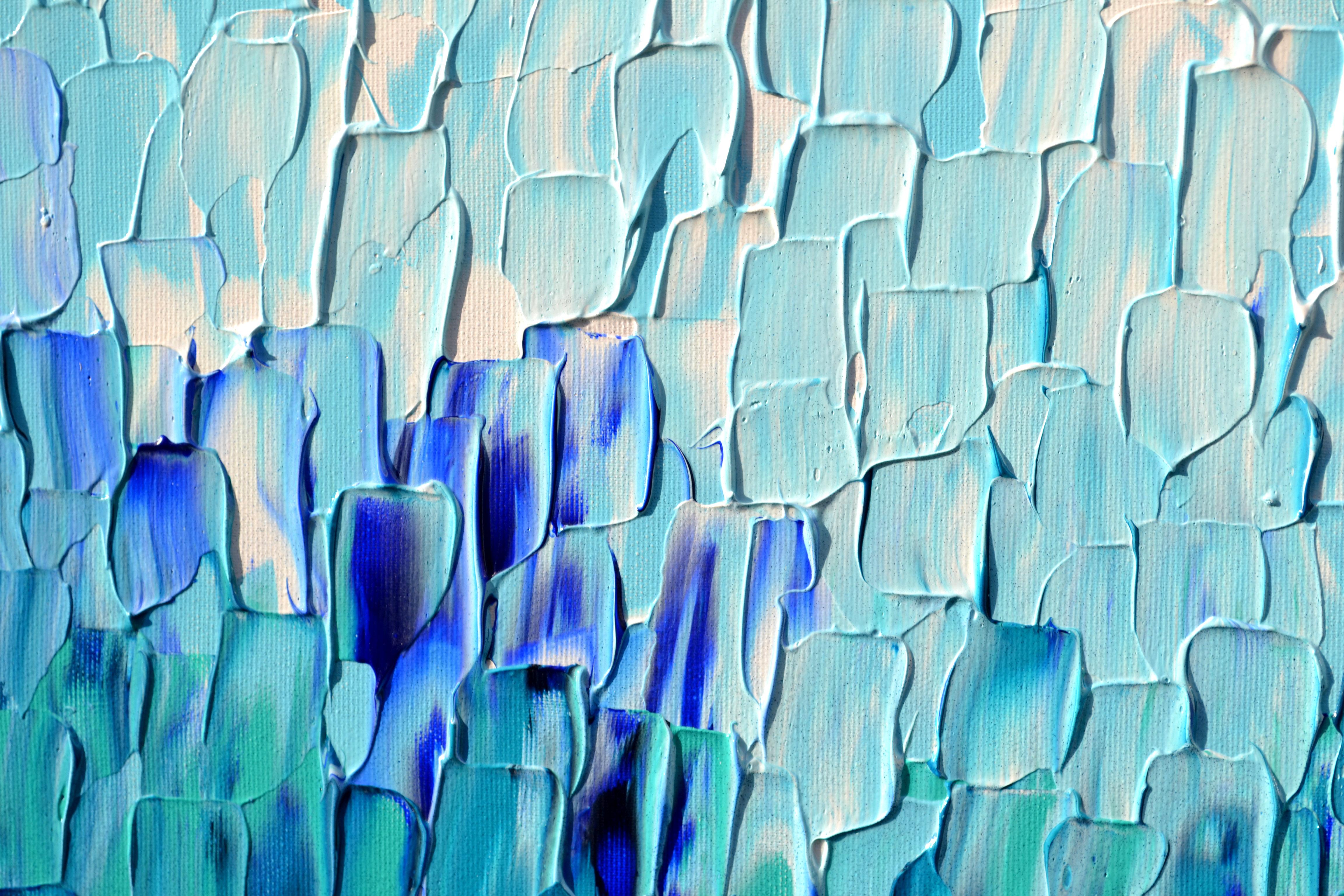 Relief Blue 28 - Large Blue Abstract Relief Pallet Knife Ocean Texture Painting im Angebot 9