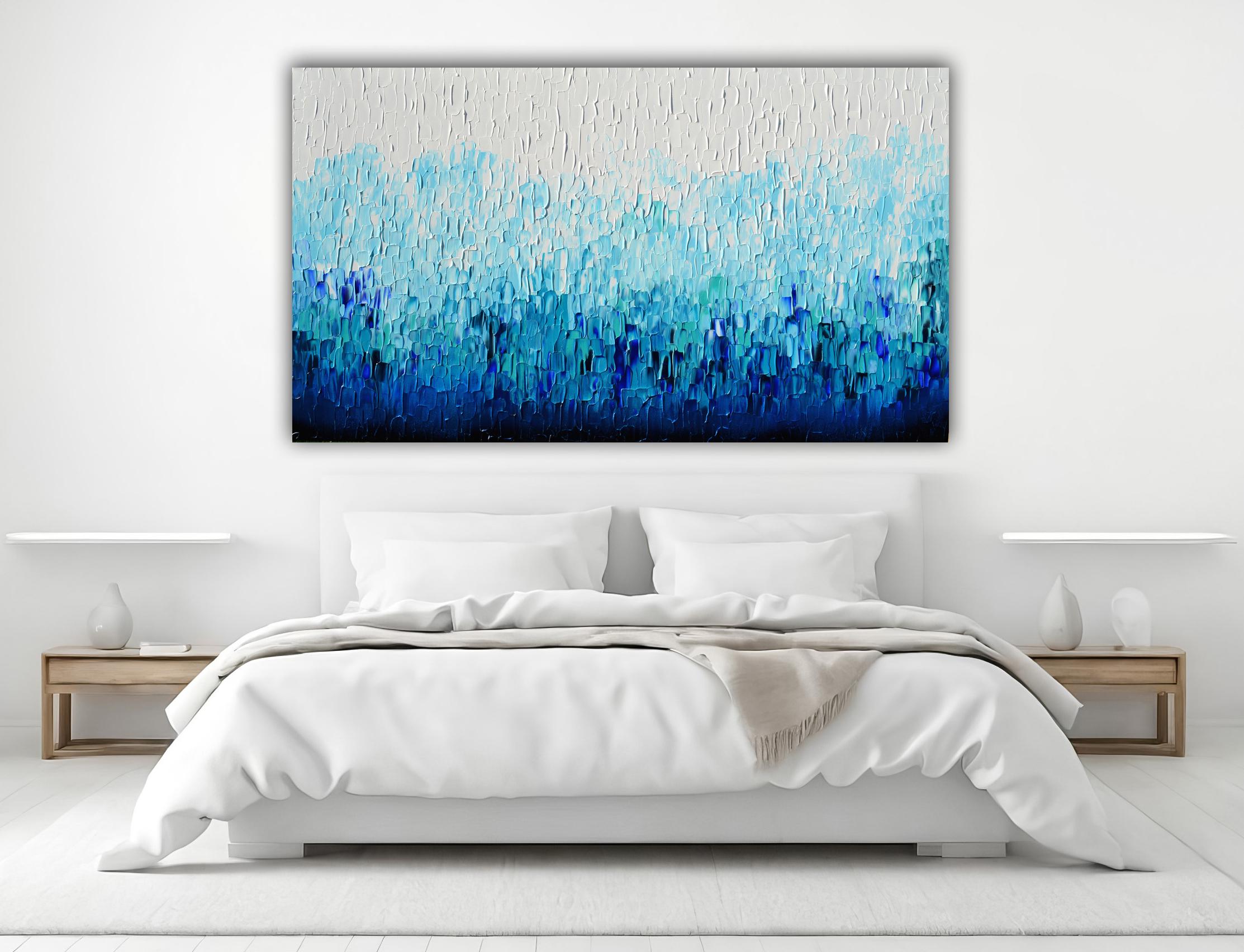 Relief Blue 28 - Large Blue Abstract Relief Pallet Knife Ocean Texture Painting (Blau), Abstract Painting, von SOOS TIBERIU