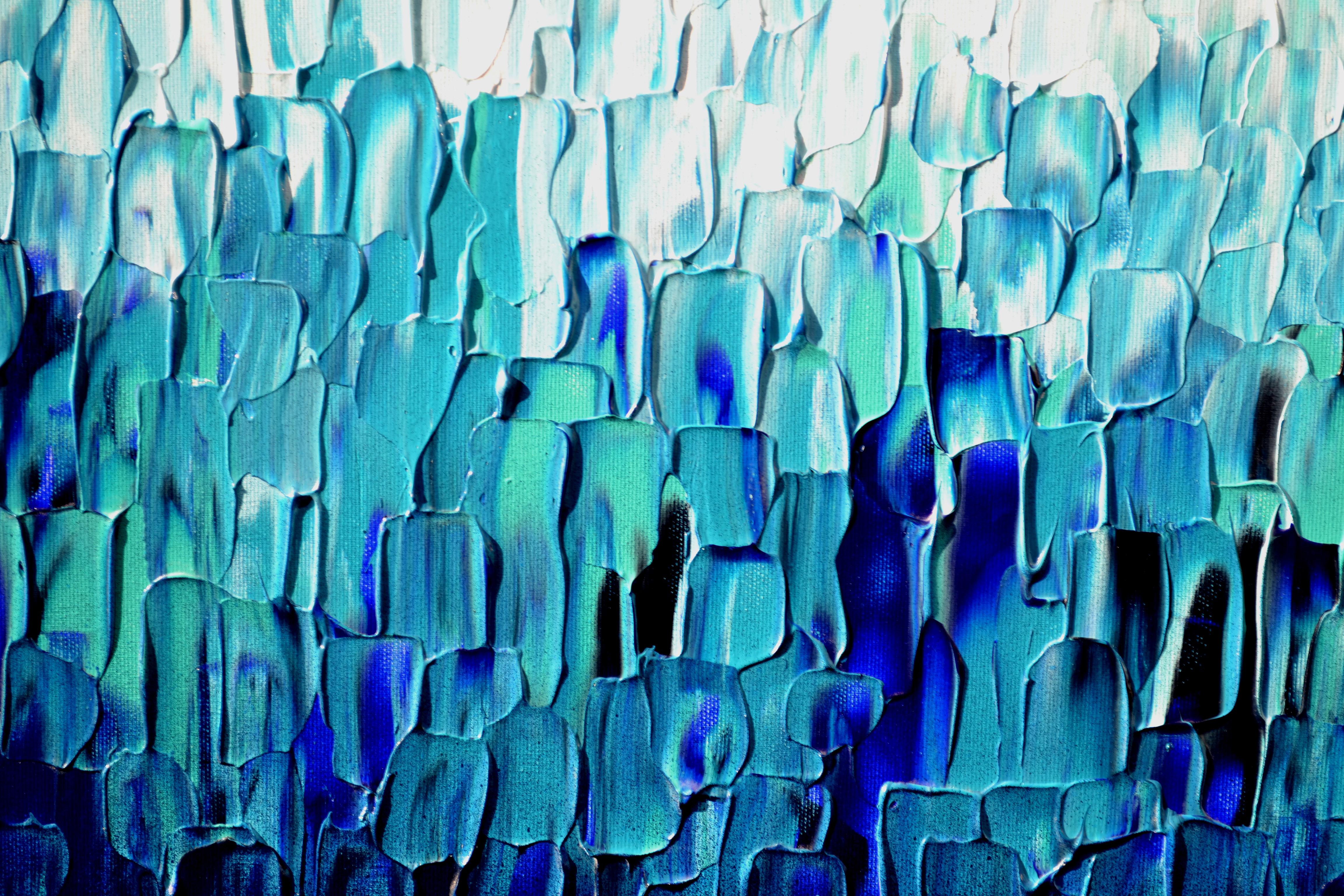 Relief Blue 28 - Large Blue Abstract Relief Pallet Knife Ocean Texture Painting im Angebot 6