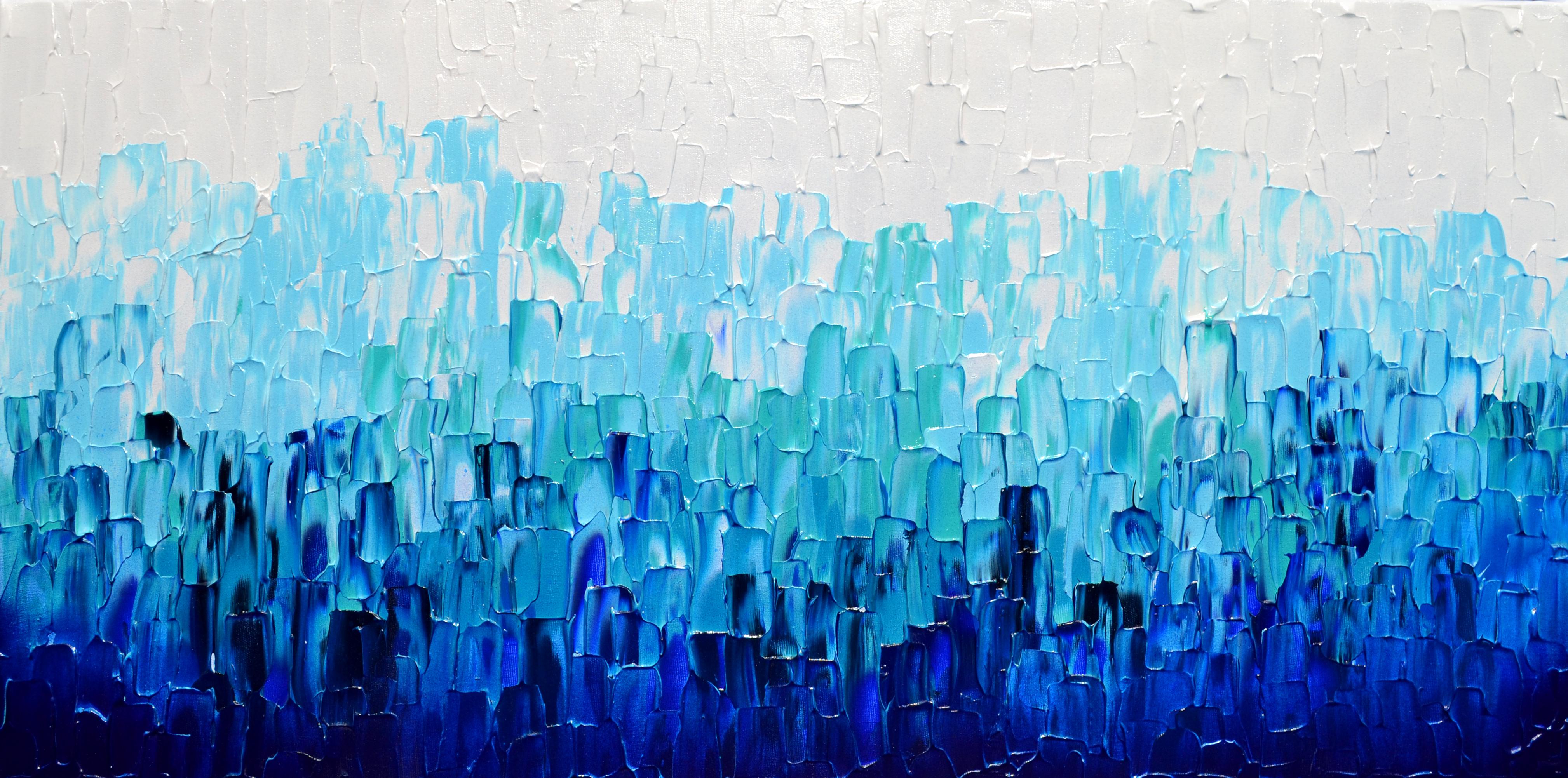 SOOS TIBERIU Interior Painting - Relief Blue 29 - Large Blue Abstract Relief Pallet Knife Ocean Texture Painting