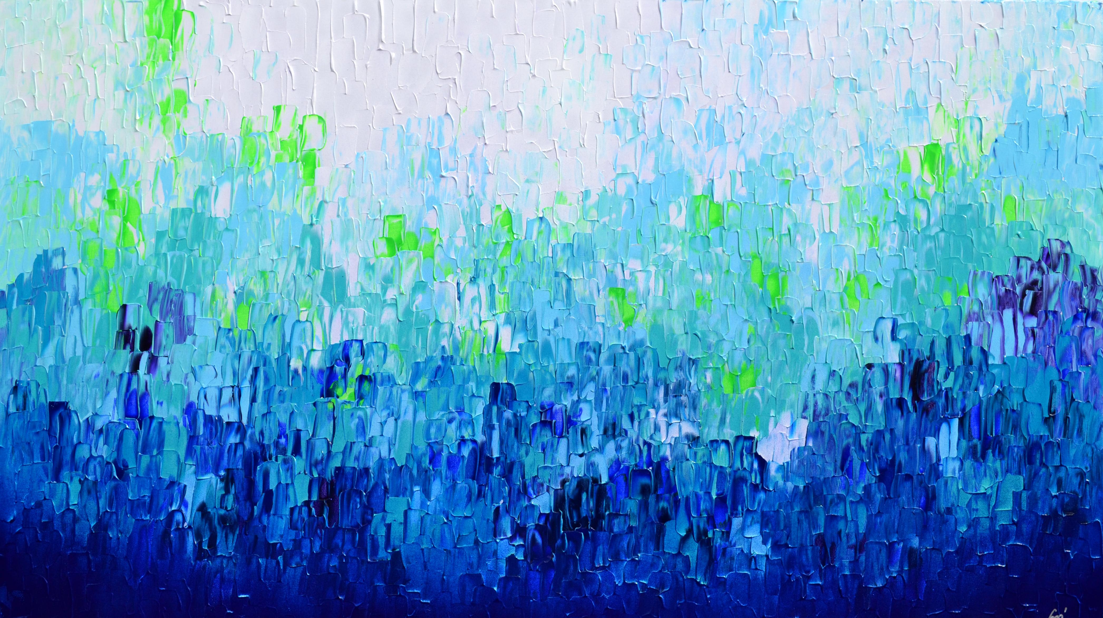 SOOS TIBERIU Interior Painting - Relief Blue 31 - Large Blue Abstract Relief Pallet Knife Ocean Texture Painting