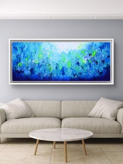 Couteau à palette bleu abstrait en relief 35 - Grande peinture texturée océanique