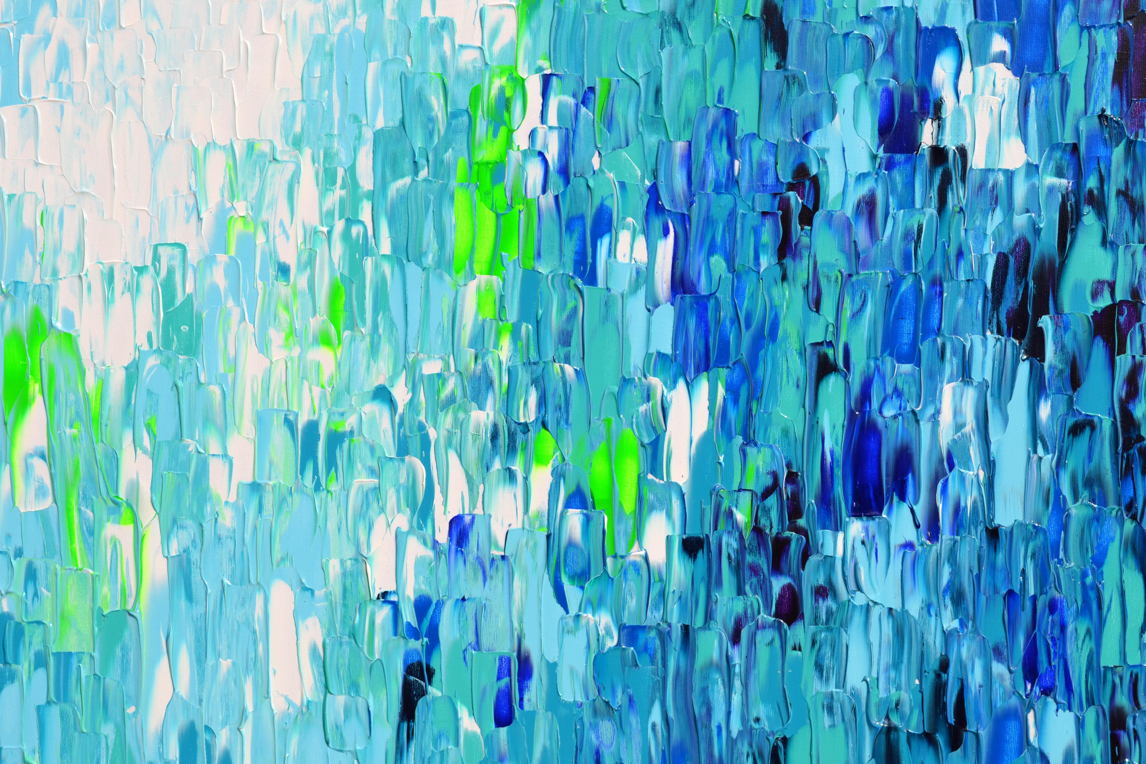 Relief Blau 9 - Großes blaues abstraktes Relief Pallet-Messer Ozean Textur Gemälde im Angebot 1