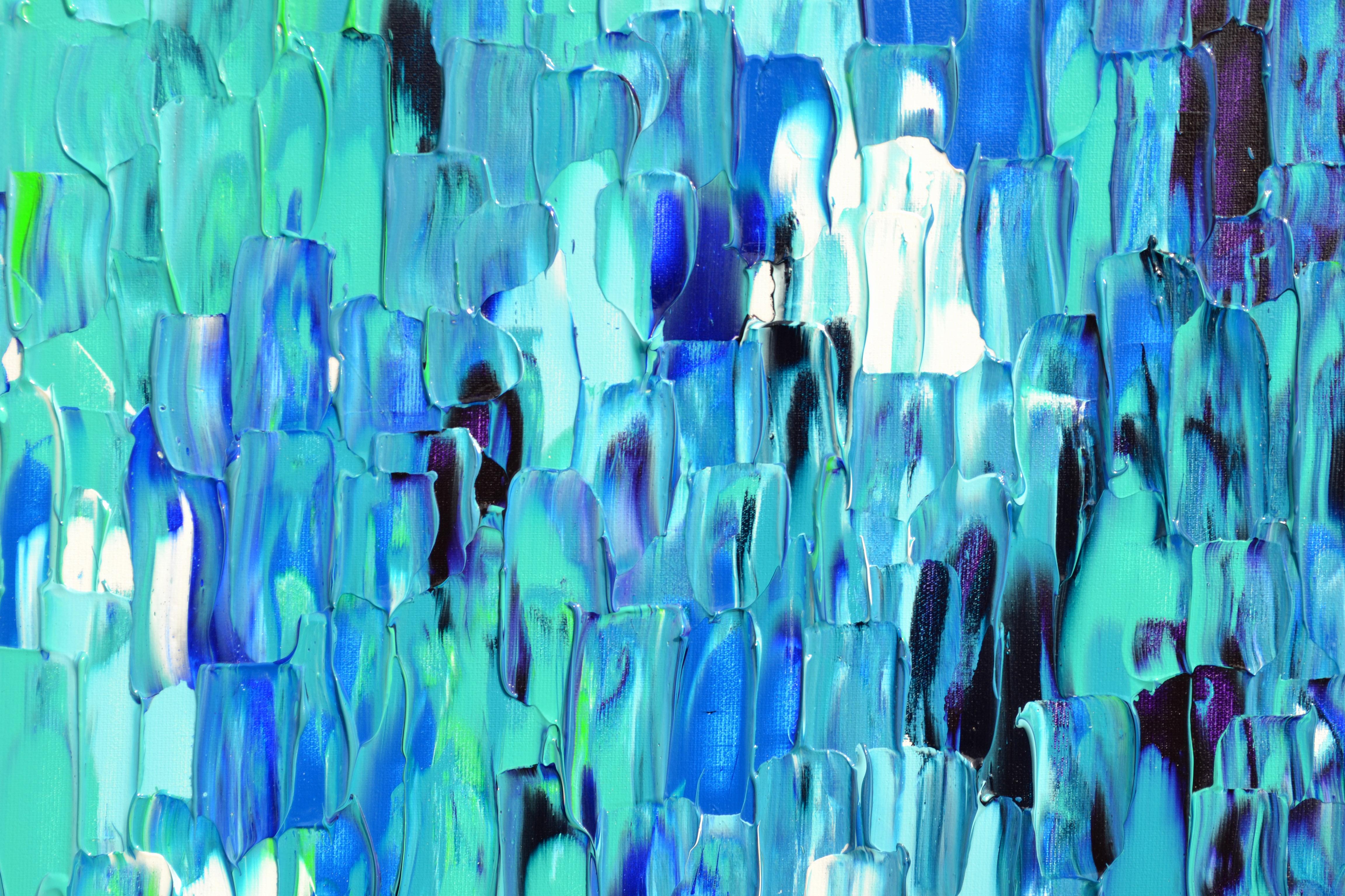 Relief Blau 9 - Großes blaues abstraktes Relief Pallet-Messer Ozean Textur Gemälde im Angebot 3