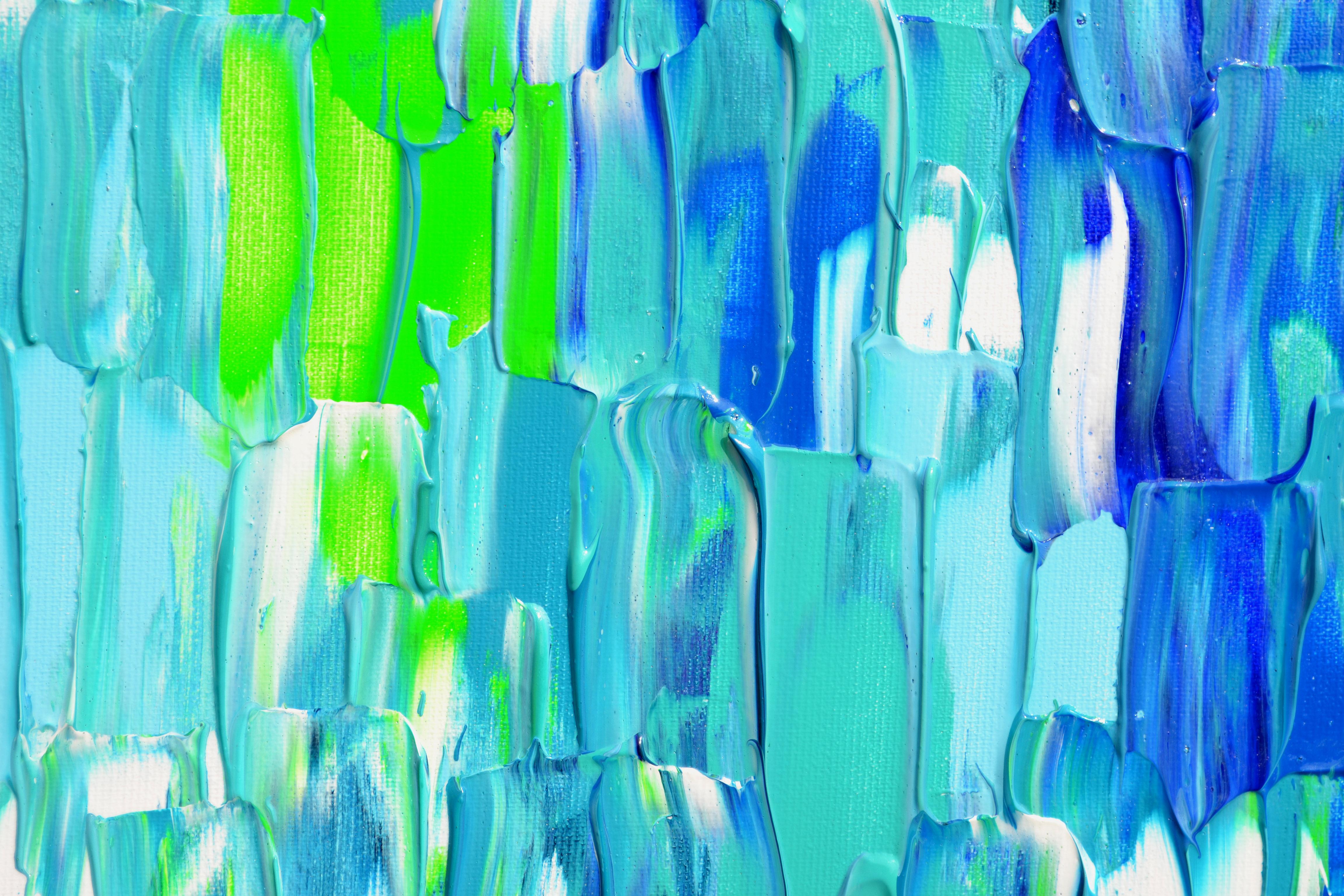Relief Blau 9 - Großes blaues abstraktes Relief Pallet-Messer Ozean Textur Gemälde im Angebot 5
