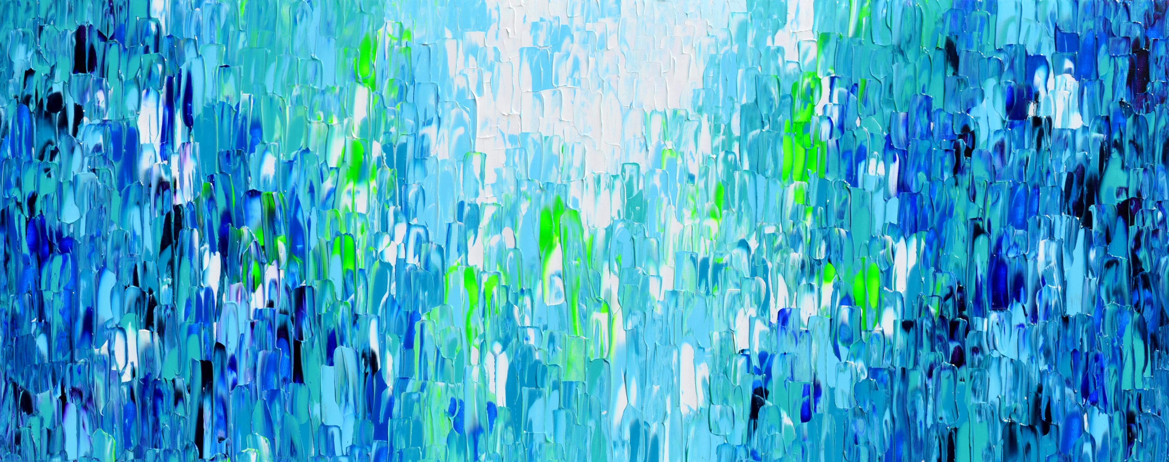 SOOS TIBERIU Abstract Painting – Relief Blau 9 - Großes blaues abstraktes Relief Pallet-Messer Ozean Textur Gemälde