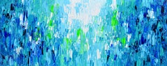 Couteau à palette bleu abstrait en relief 9 - Grande peinture texturée océanique