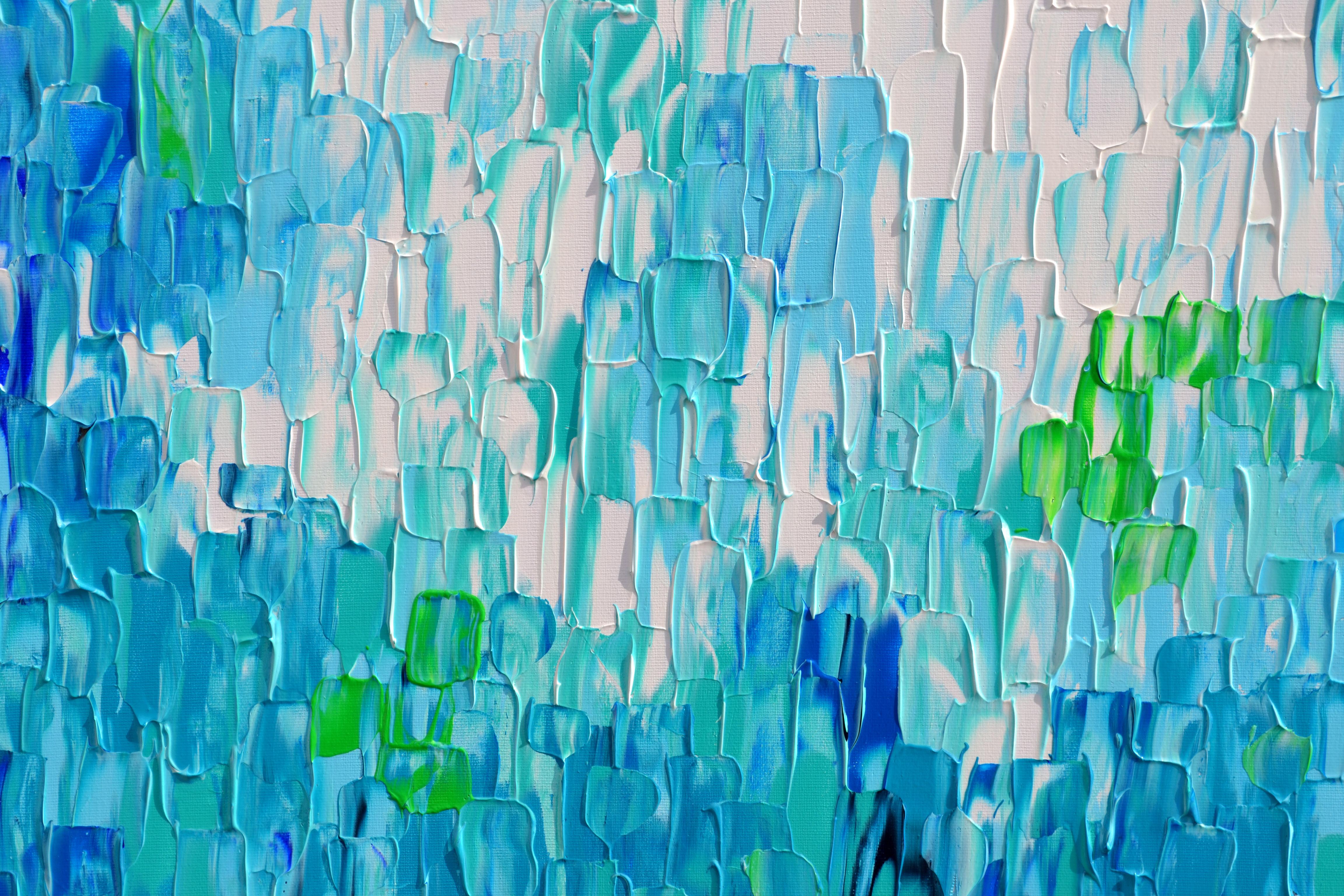 Grand couteau à palette bleu abstrait en relief en relief bleu 8 - Grande peinture texturée - Abstrait Painting par SOOS TIBERIU
