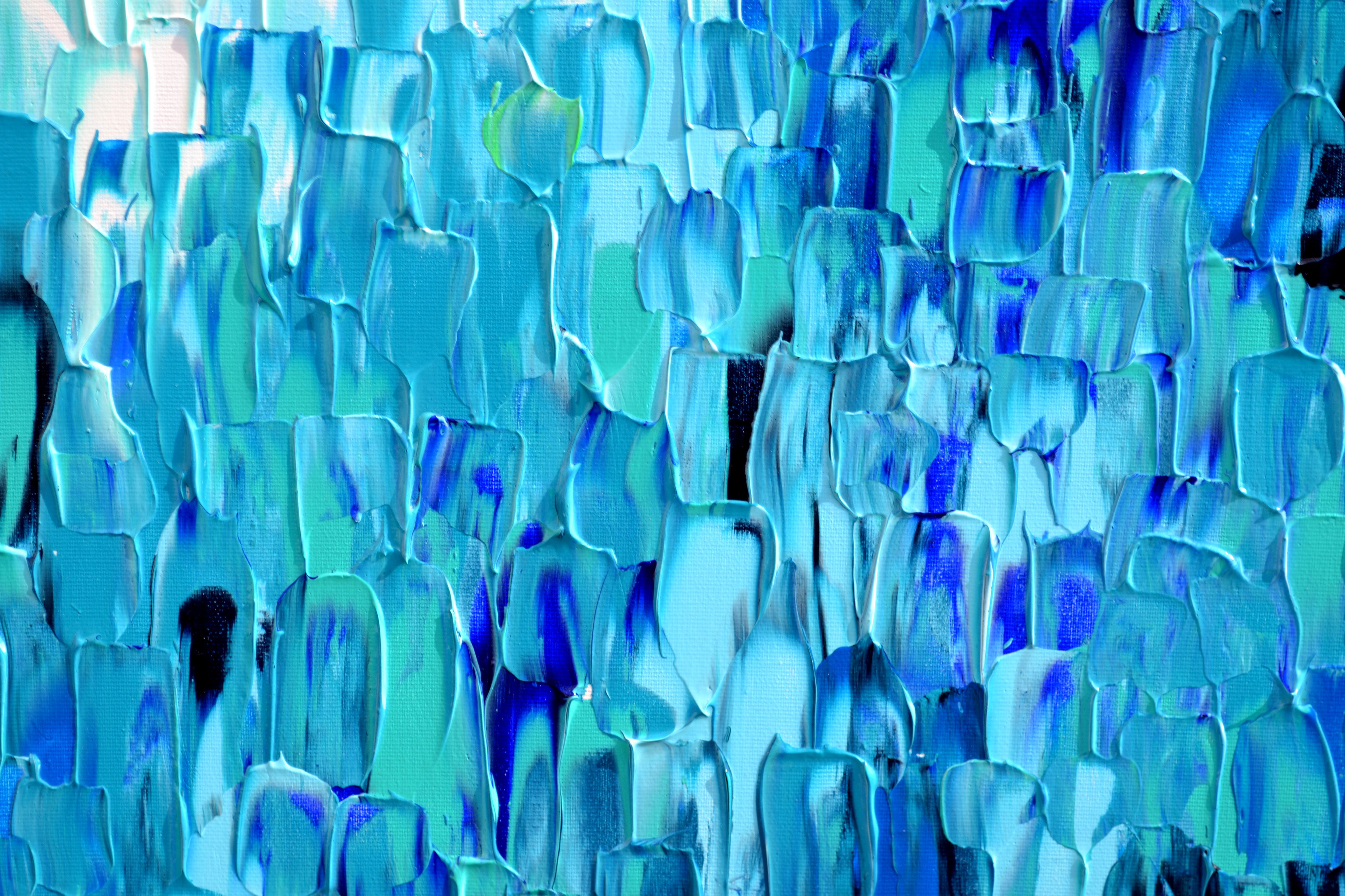 Grand couteau à palette bleu abstrait en relief en relief bleu 8 - Grande peinture texturée en vente 4