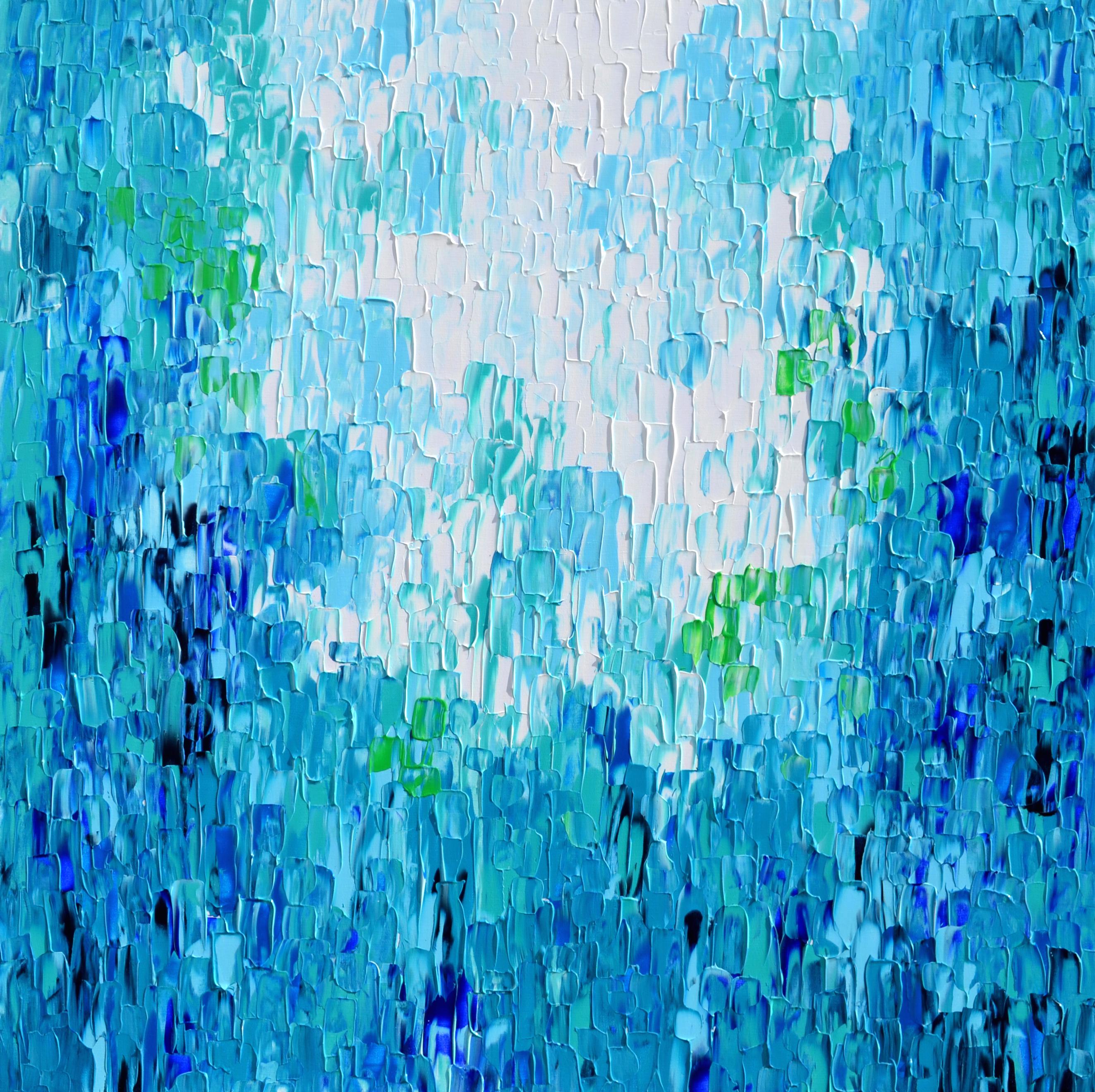 SOOS TIBERIU Interior Painting – Relief Blau 8 - Großes blaues abstraktes Relief Tafelmesser Messer Textur Gemälde
