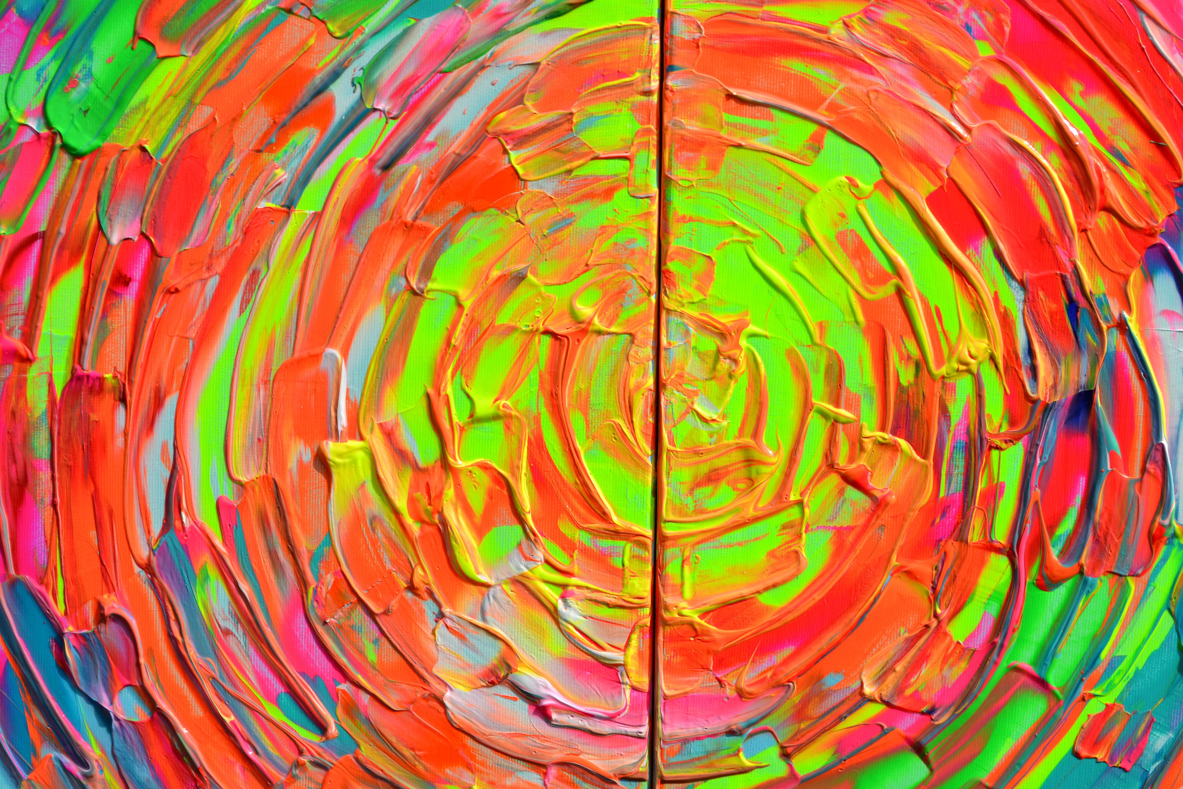 Falda gitana redondeada 3 - Pintura abstracta en relieve grande y colorida con cuchillo de paleta - Painting Abstracto de SOOS TIBERIU