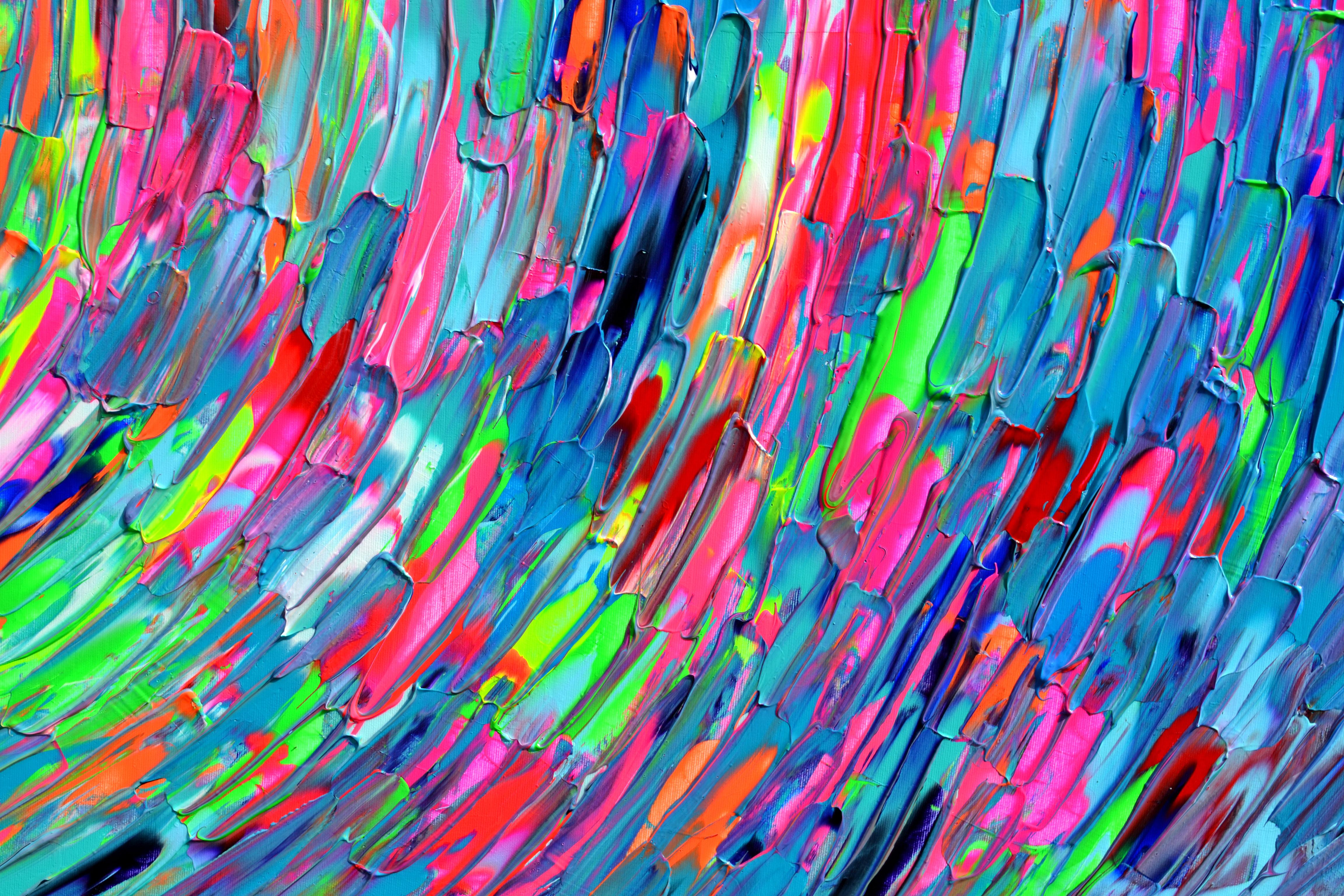 Falda gitana redondeada 3 - Pintura abstracta en relieve grande y colorida con cuchillo de paleta en venta 1