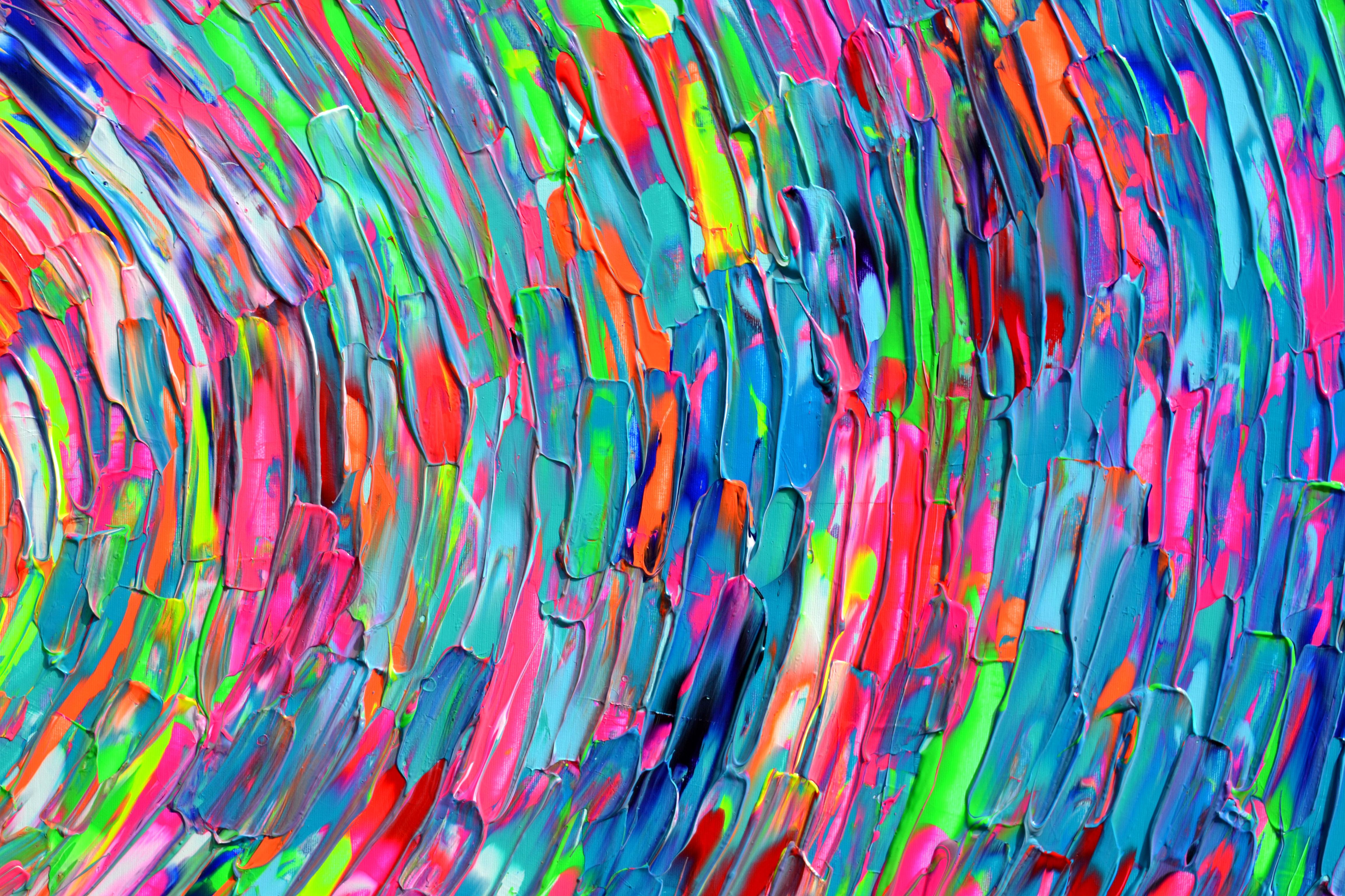 Falda gitana redondeada 3 - Pintura abstracta en relieve grande y colorida con cuchillo de paleta en venta 2