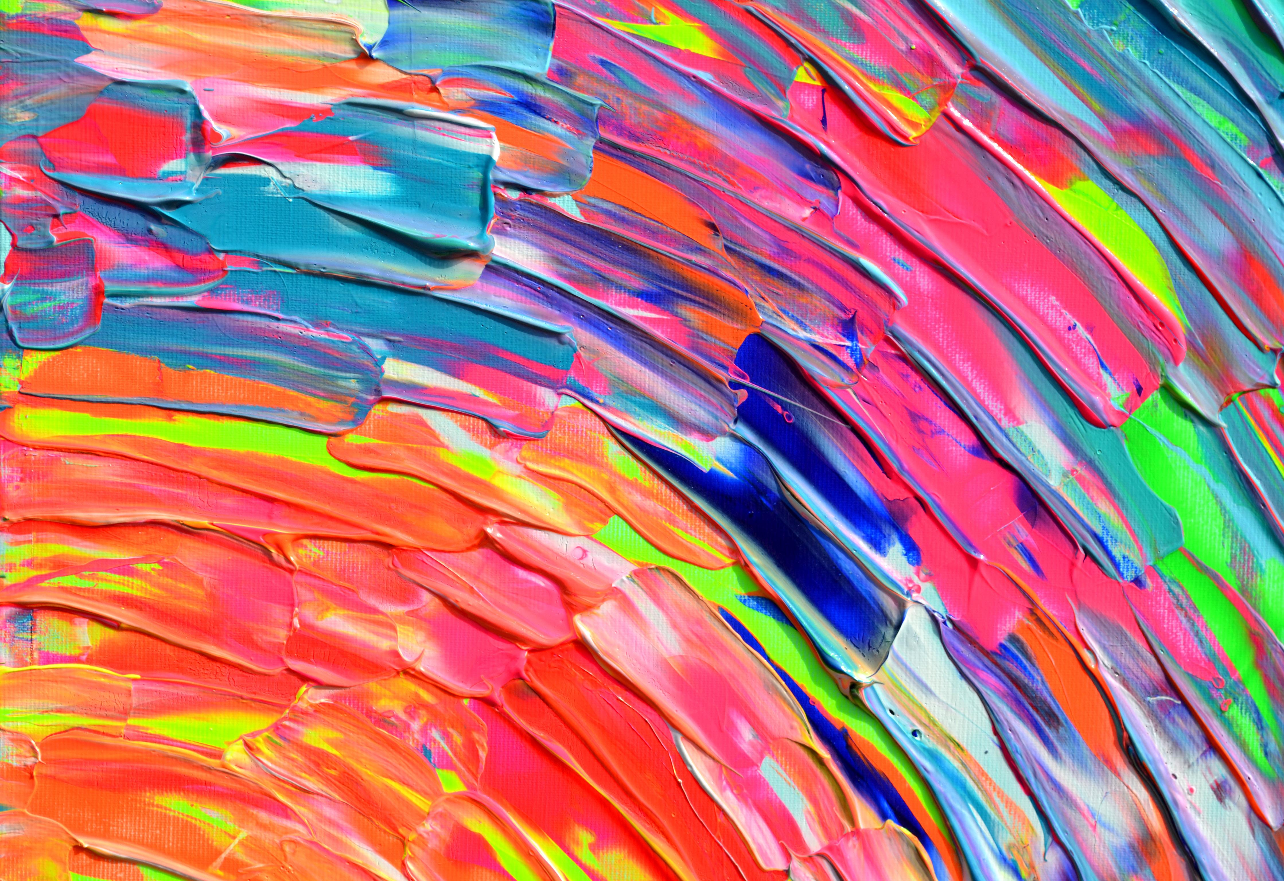 Falda gitana redondeada 3 - Pintura abstracta en relieve grande y colorida con cuchillo de paleta en venta 3