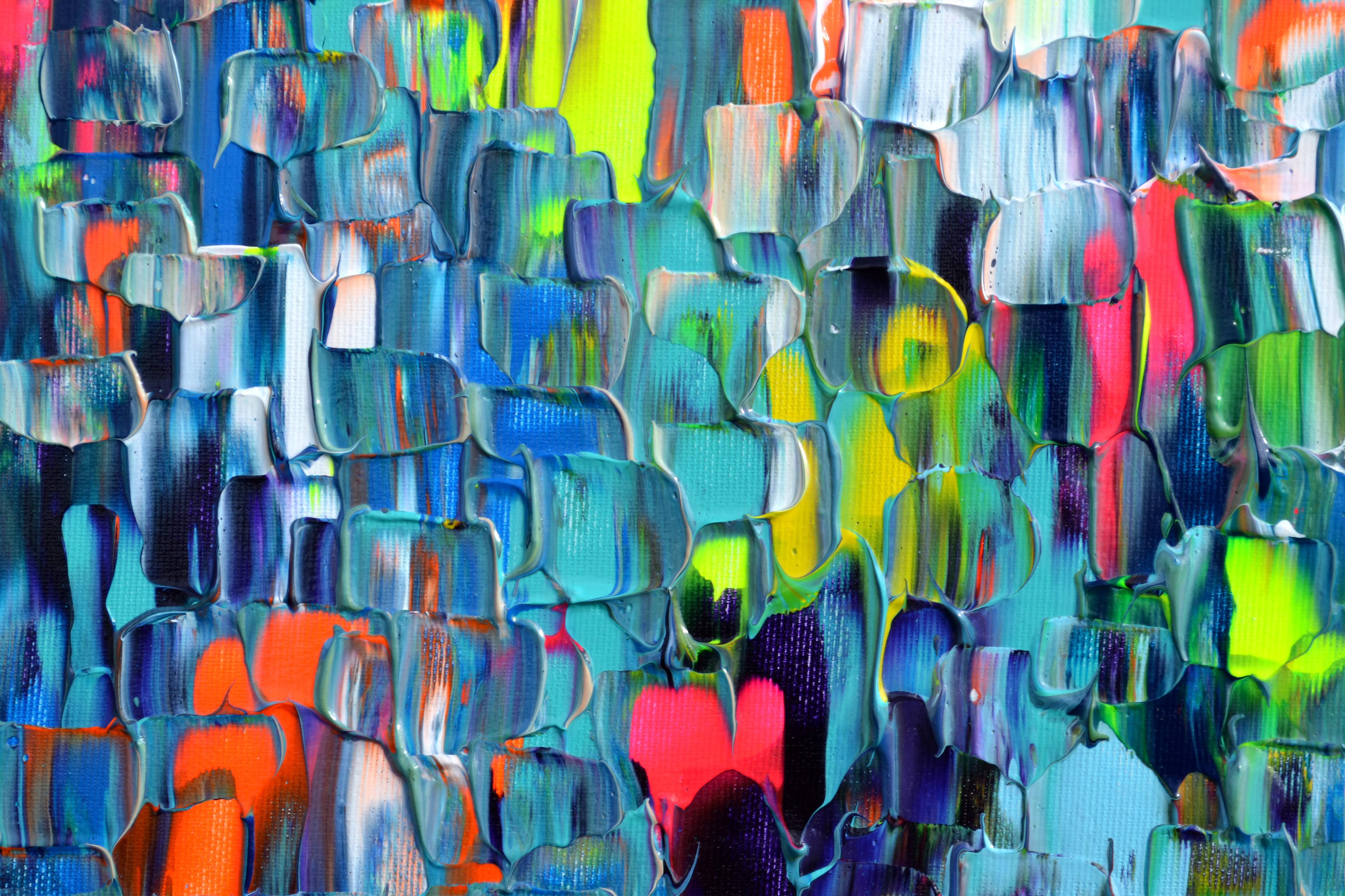 3D GALLERY QUALITY - READY TO HANG
The technique I used is: palette knife, professional varnished acrylic pigments, neon acrylics on stretched 3D canvas. At the end I covered with a glossy coat of varnish, to protect it against UV and dust.
I used a