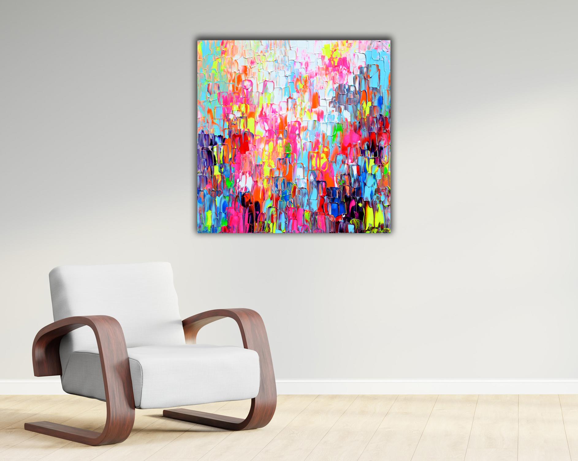 Small Gypsy Girl 23 - Colorful Abstract Painting - Beige Interior Painting by SOOS TIBERIU