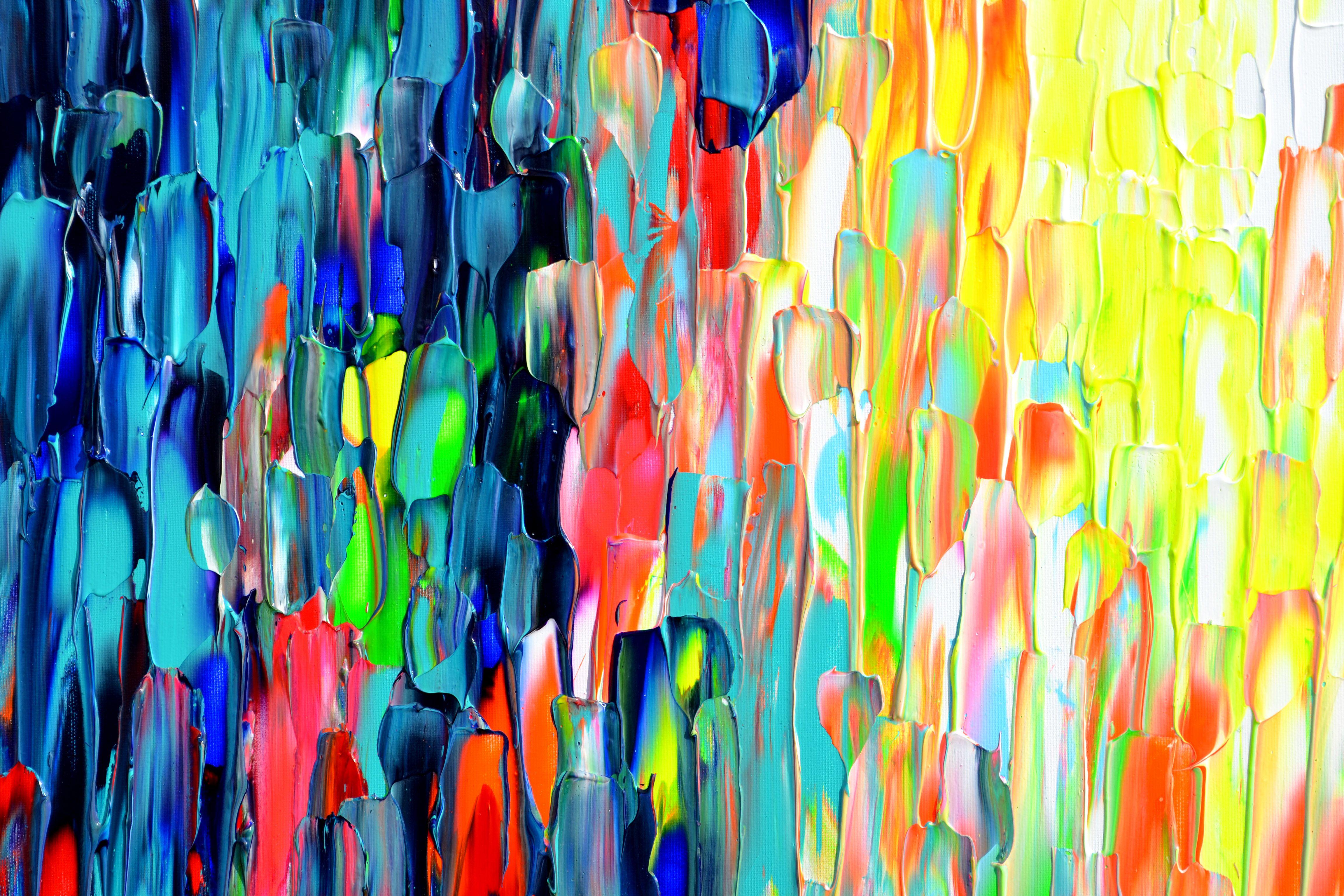 Petite fille gitane à Paris 2, peinture, acrylique sur toile - Bleu Abstract Painting par SOOS TIBERIU