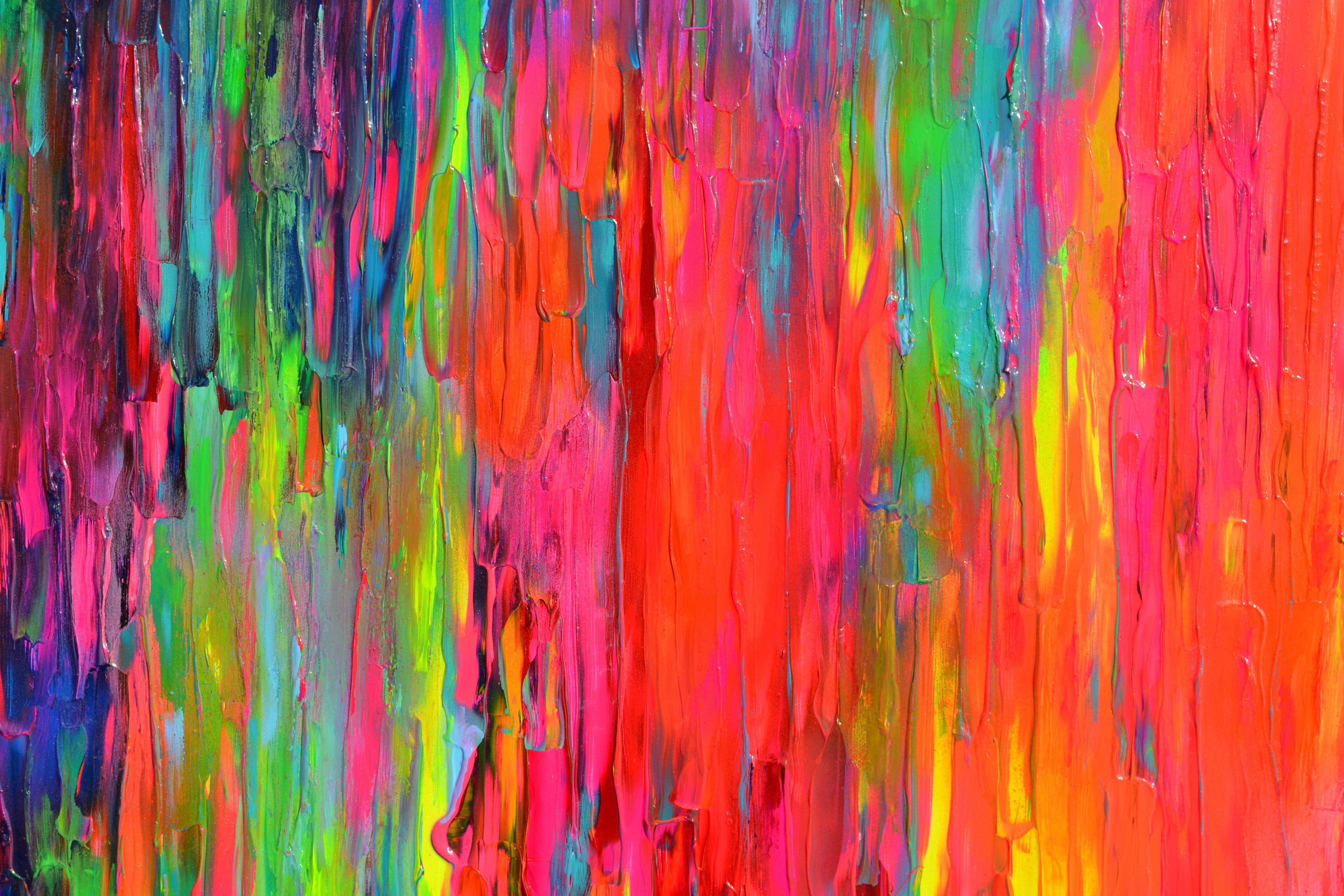 READY TO HANG - GALLERY QUALITY - FREE SHIPPING  It's all about colors, happiness and freedom!  A very beautiful, vibrant, bold, colourful textured large abstract painting, it can be the focal point of a large room. Tiberiu Soos use this strong neon