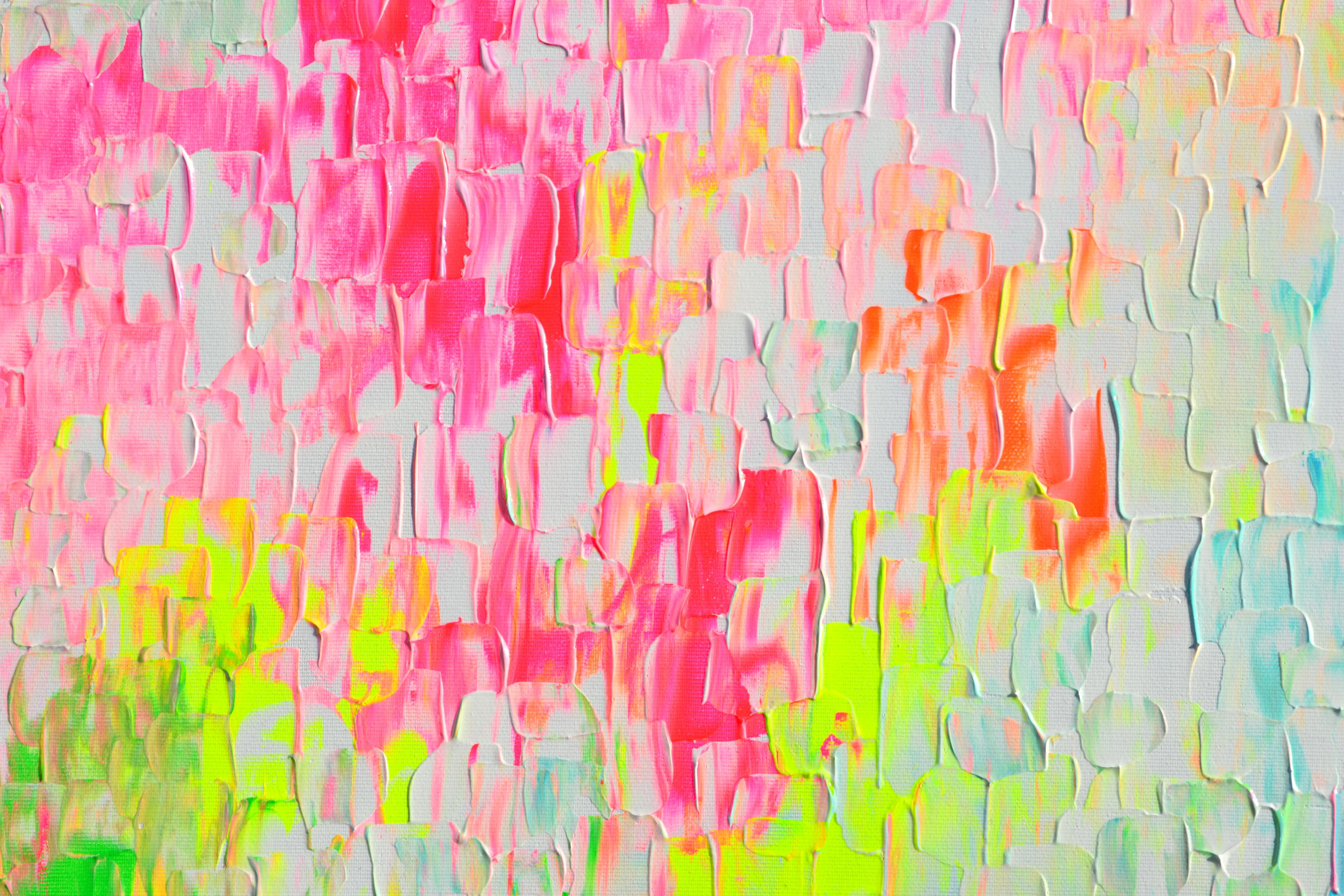 A stunning ready to hang vibrating bold painting.

READY TO HANG with the edges painted.

Dimensions: 80x80X2 cm, 31.5x31.5x0.8 inches.

The technique I used: gallery stretched canvases on reinforced wooden chassis and professional neon and acrylic