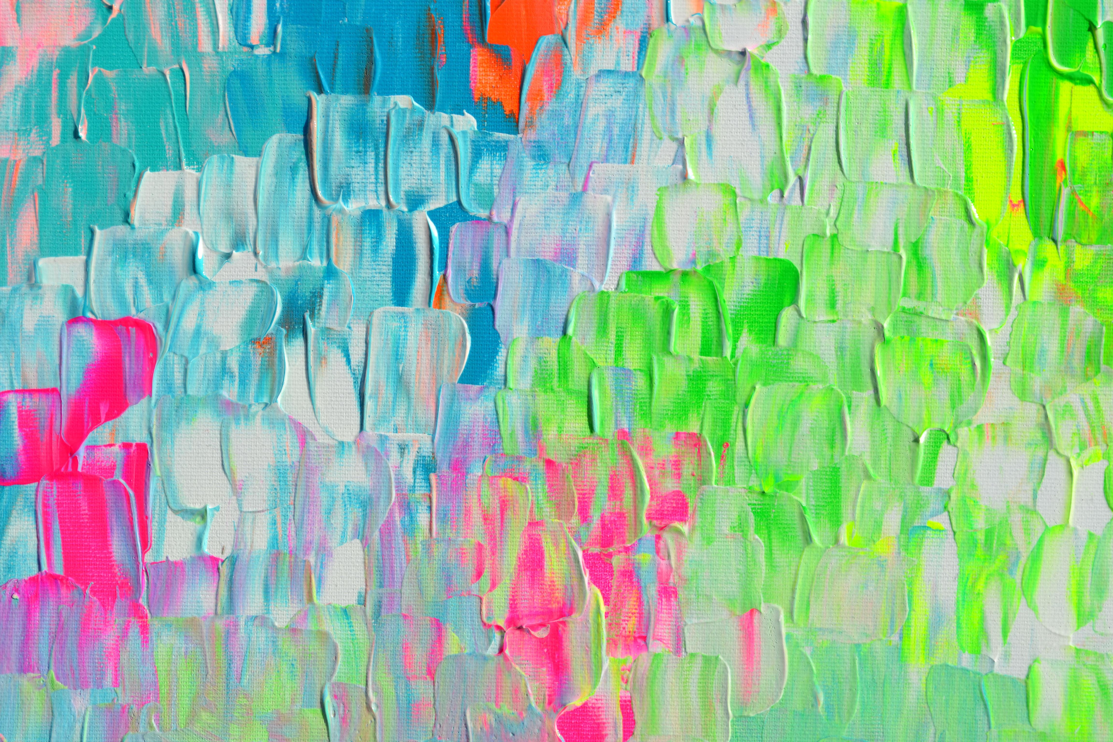 Tranquil 23 XL 80x80x2 cm Big Colorful Painting, Large Vivid Abstract Painting For Sale 5