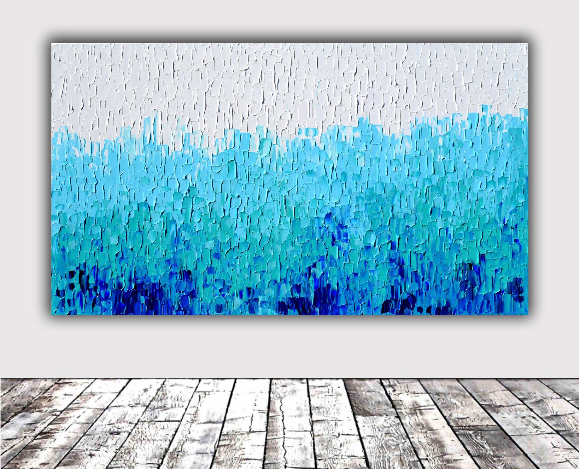 Tranquil XVII - Großes blaues Gemälde, Acryl auf Leinwand – Painting von SOOS TIBERIU