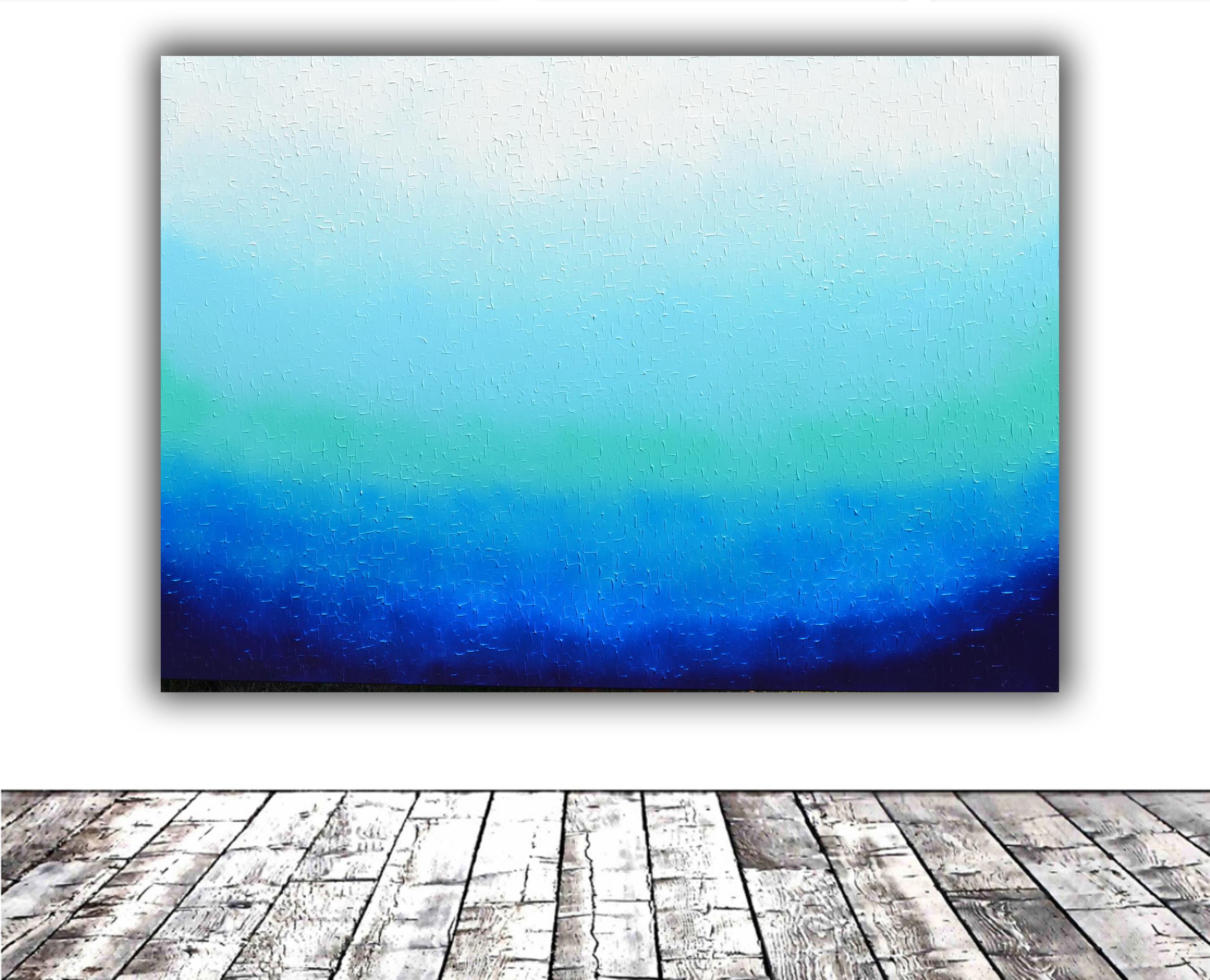 Tranquil XXI - Large Pallet Knife Relief Blue Gradient Abstract Painting For Sale 1