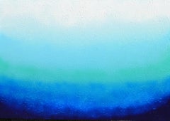 Tranquil XXI - Grand couteau à palette en relief, peinture abstraite dégradée bleue