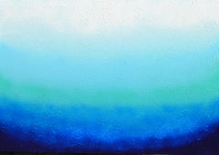 Tranquilo XXI - Pintura Abstracta con Gradiente Azul en Relieve de Cuchillo de Paleta Grande