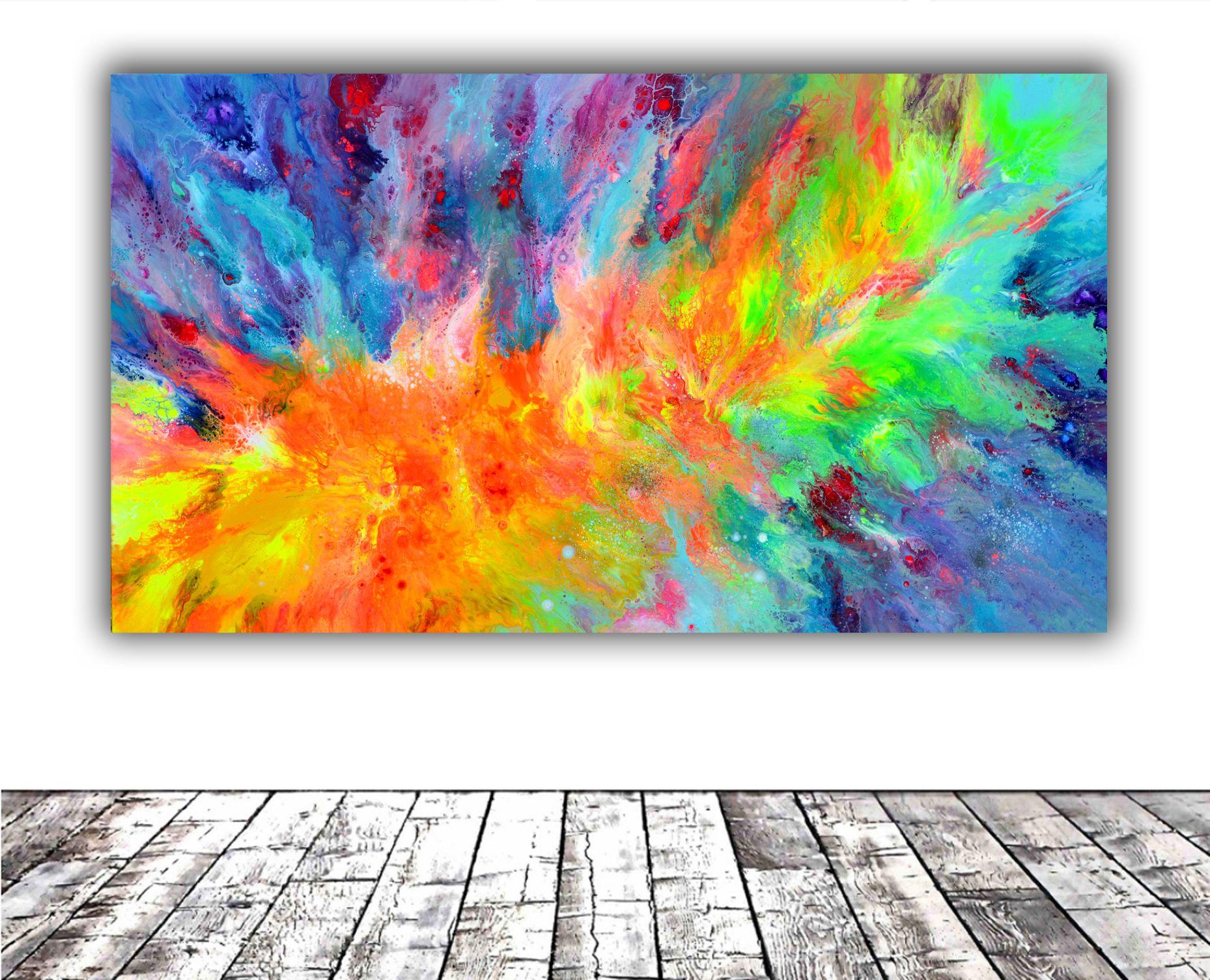 L'acqua incontra il fuoco 3 - Quadro astratto fluido di grandi dimensioni, Pittura, Acrilico su tela - Painting di SOOS TIBERIU