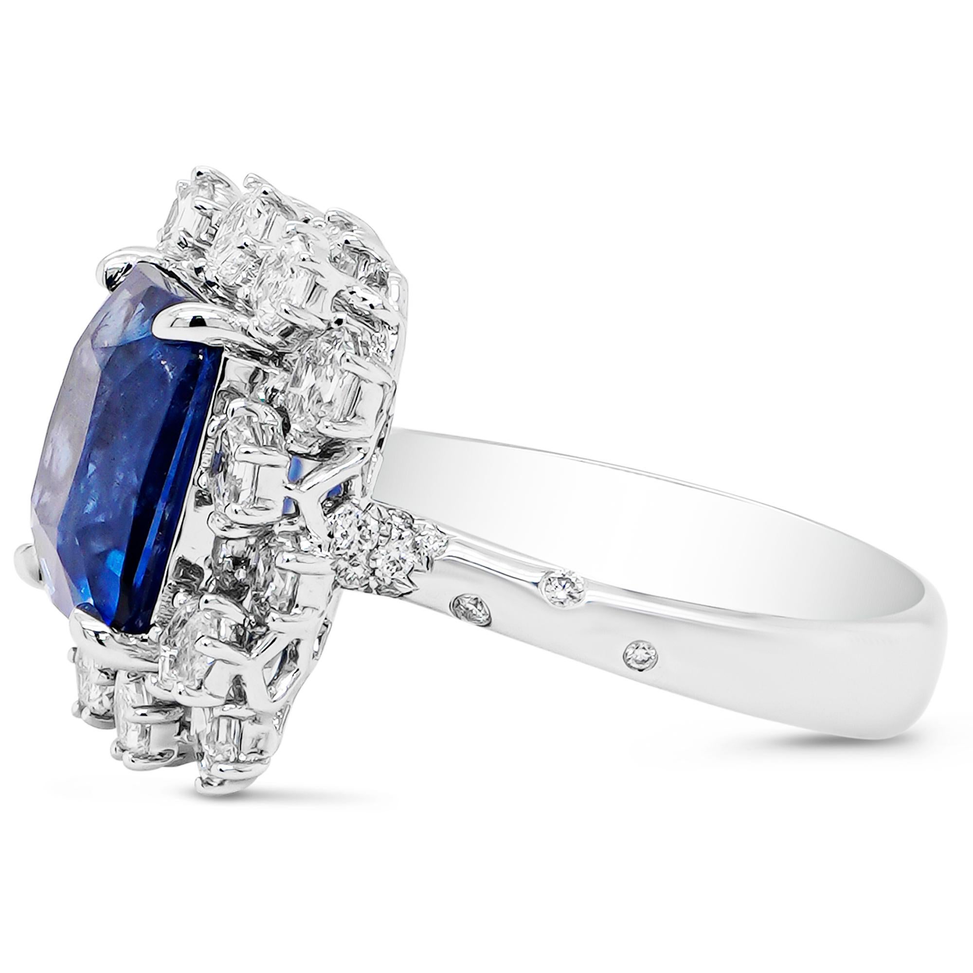 Emerald Cut Soothing Blue Sapphire 6 Carat Certified Classical Solitaire 18K Diamond Ring For Sale