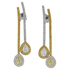 Pendientes Sophi D de oro amarillo de 18 quilates y platino con diamantes blancos y amarillos fantasía