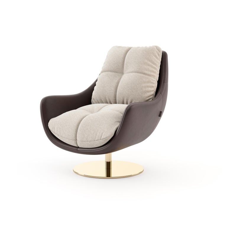 Hand-Crafted Sophia Armchair, Portuguese 21st Century Contemporary Upholstered with Leather For Sale