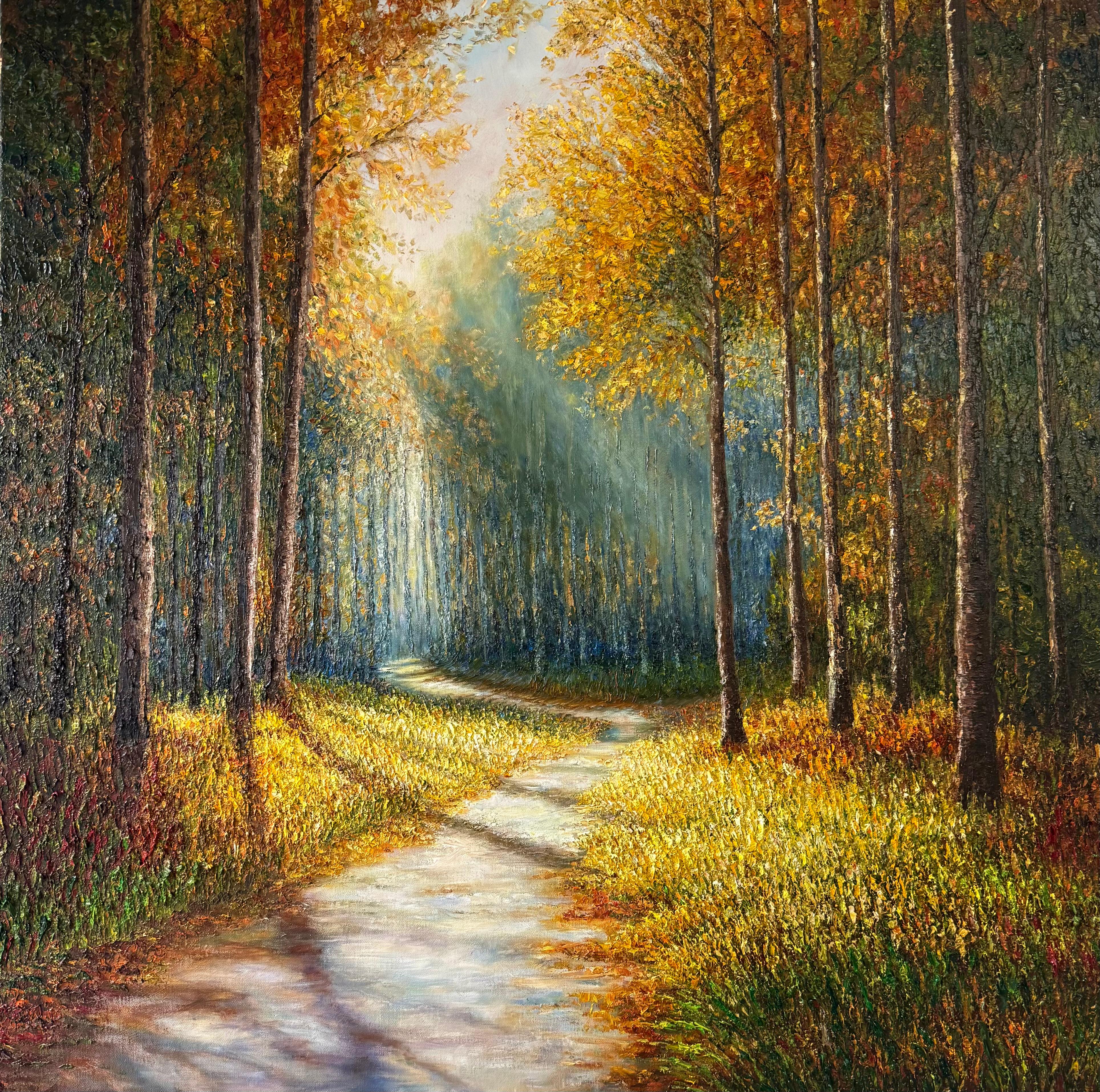 Autumn Glow - original impressionistisches zeitgenössisches Landschaftsgemälde zu verkaufen – Painting von Sophia Chalklen
