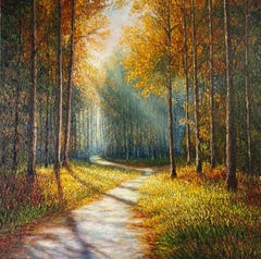 Autumn Glow - original impressionistisches zeitgenössisches Landschaftsgemälde zu verkaufen