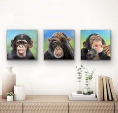 Chimpanzee Portraits Set, Oil on Canvas, Contemporary Wildlife Art