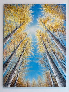 Pintura al óleo «Golden Reverence», paisaje impresionista, 120 x 90 cm